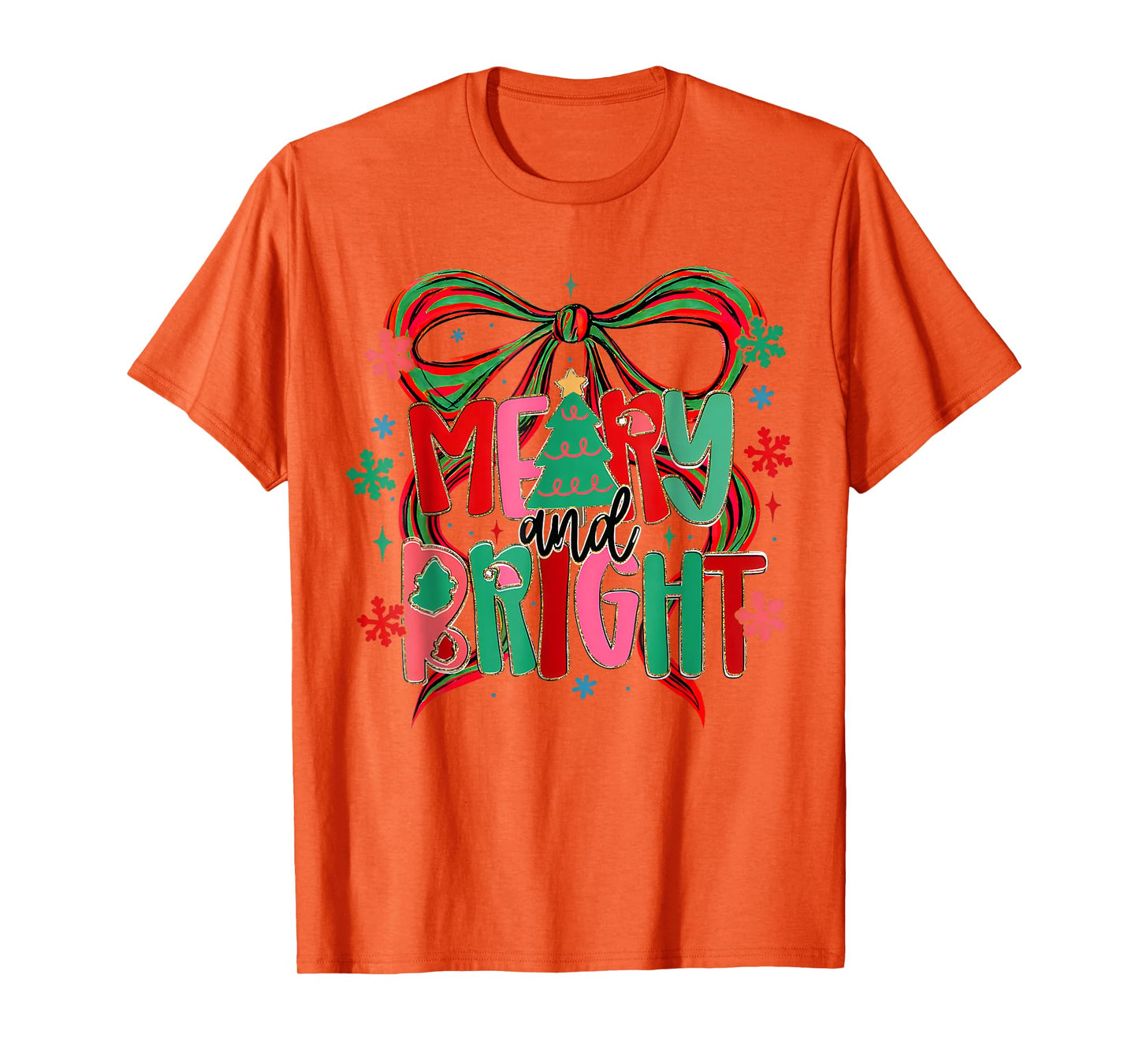 Merry & Bright Coquette Bow Christmas Xmas Pajamas Holiday T-Shirt