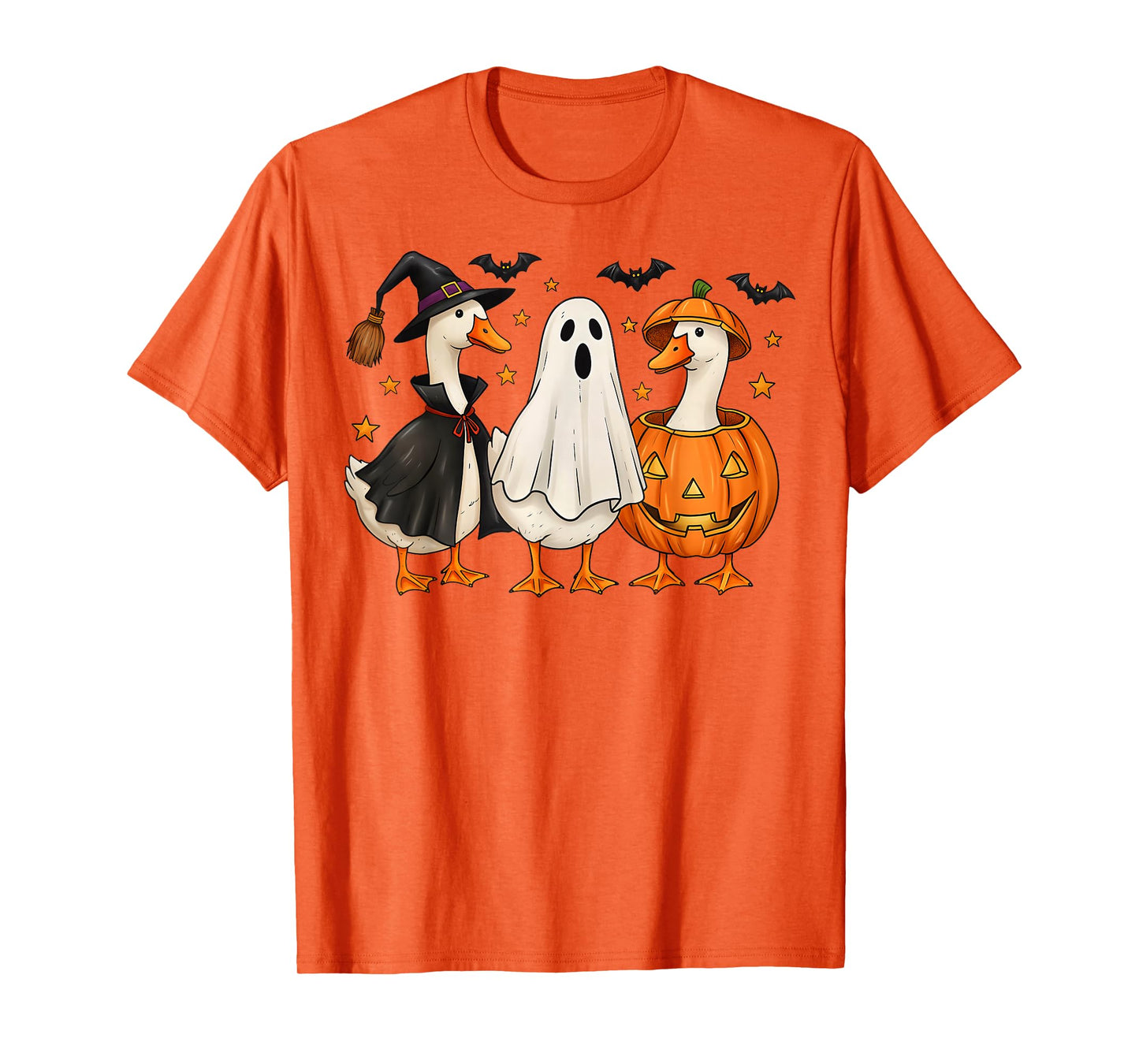 Funny Halloween Goose Trio in Ghost Witch Pumpkin Costumes T-Shirt