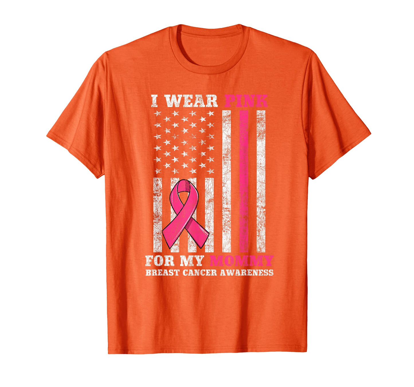Breast Cancer Pink Ribbon Mom American US Flag Men Women T-Shirt