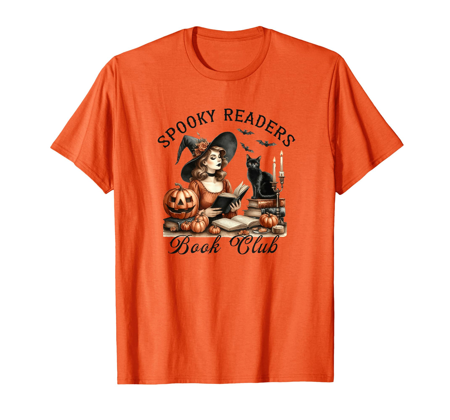 Halloween Witch Reading Spooky Readers Black Cat Book Club T-Shirt