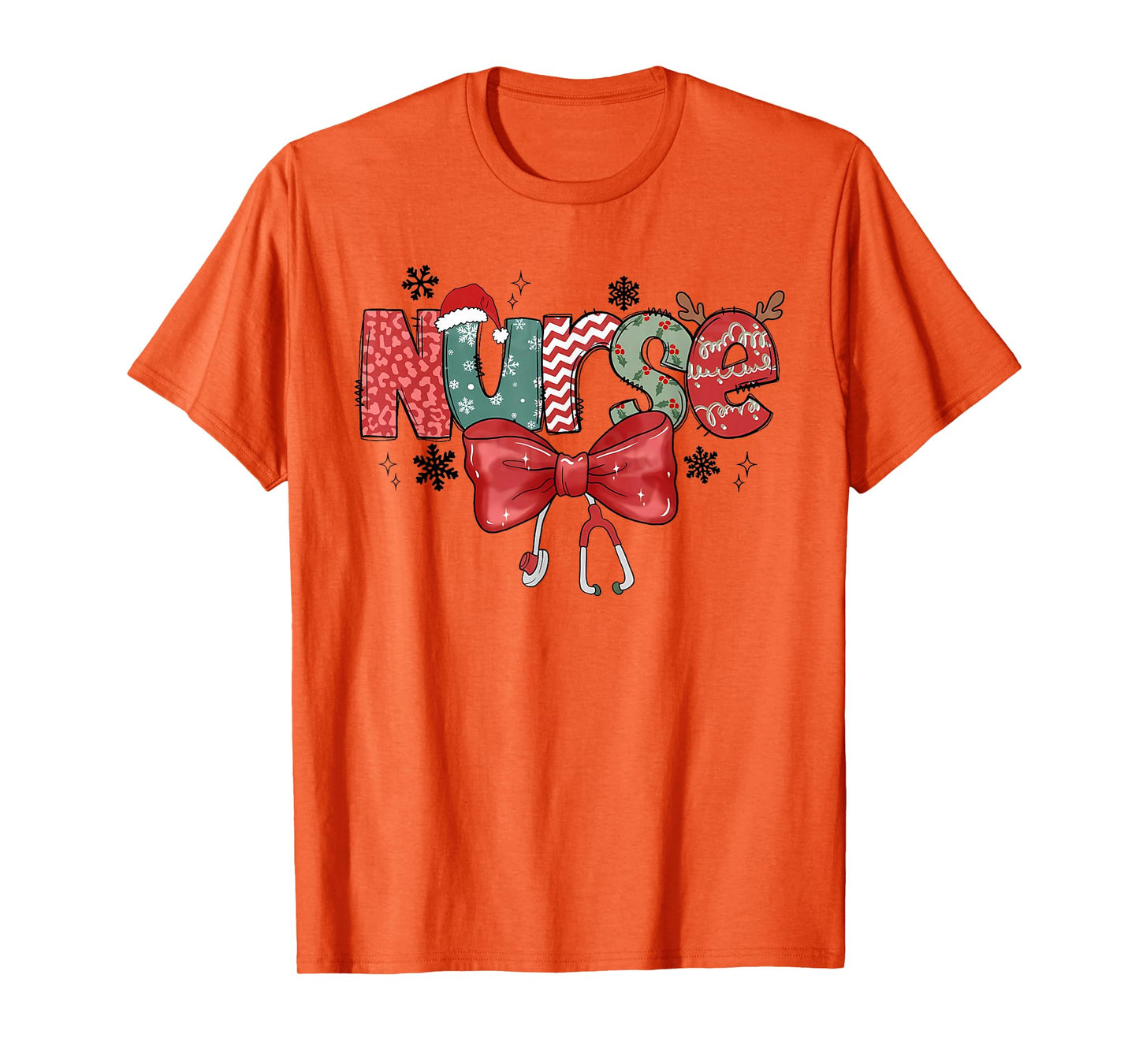 Cute School Nurse Christmas Design with Bow and Hat T-Shirt