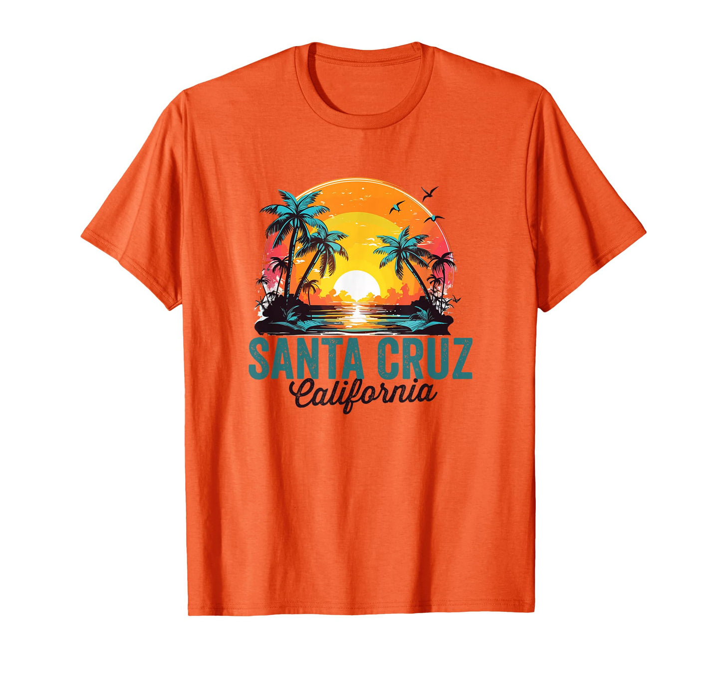 Santa Cruz California Beach Palm Trees Sunset Illustration T-Shirt