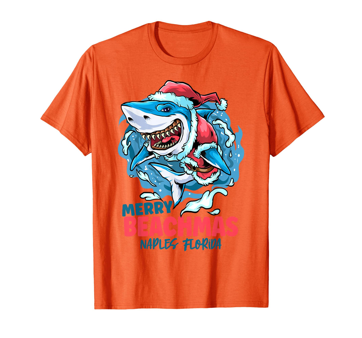 Naples Florida Merry Beachmas Christmas Shark Santa T-Shirt