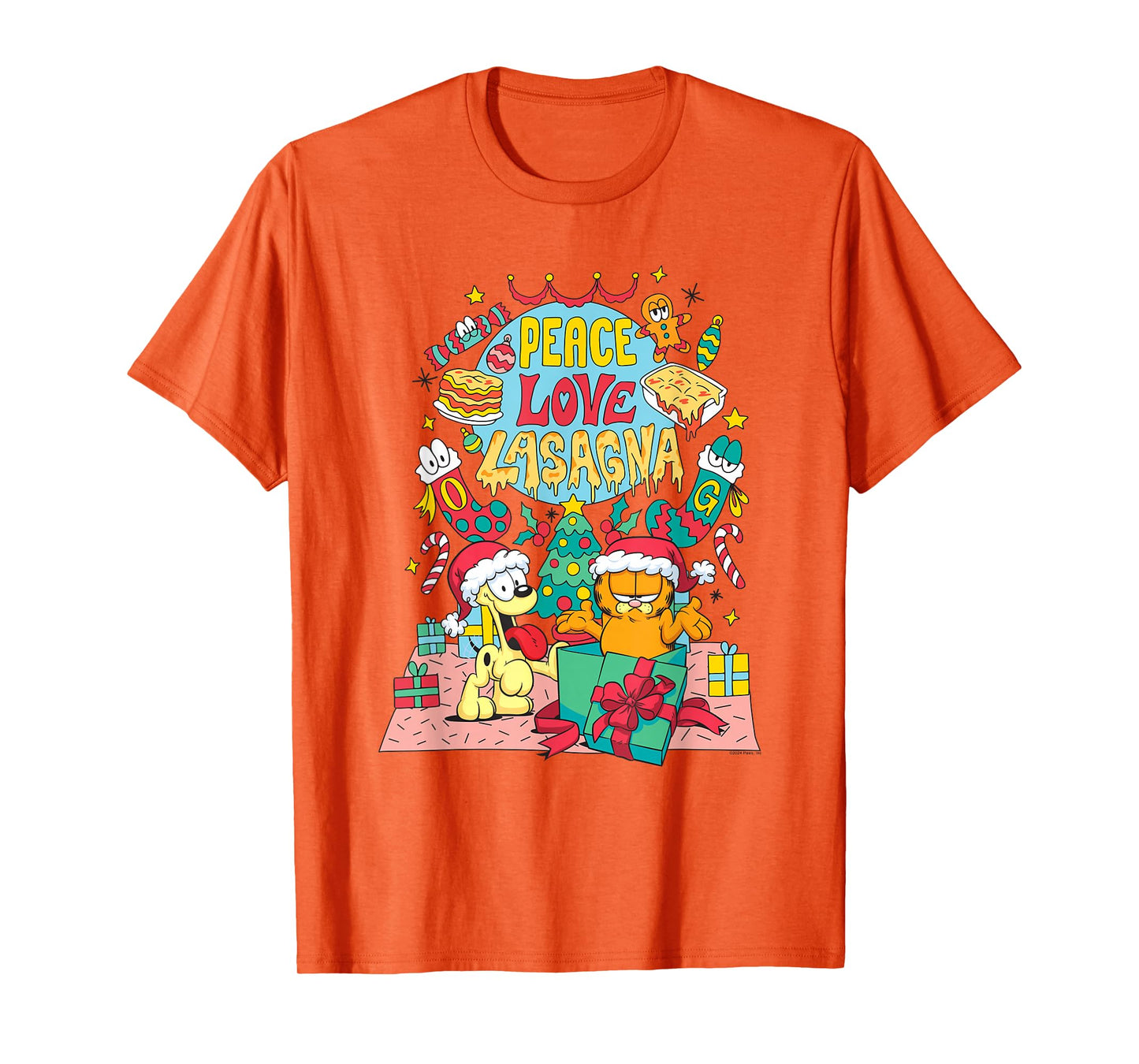 Garfield Peace, Love, Lasagna Funny Christmas Cat Cartoon T-Shirt