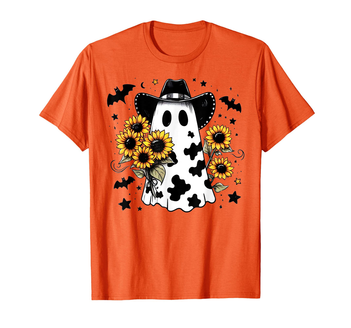 Cute Cowhide Ghost Sunflowers Funny Snarky Boojee Halloween T-Shirt