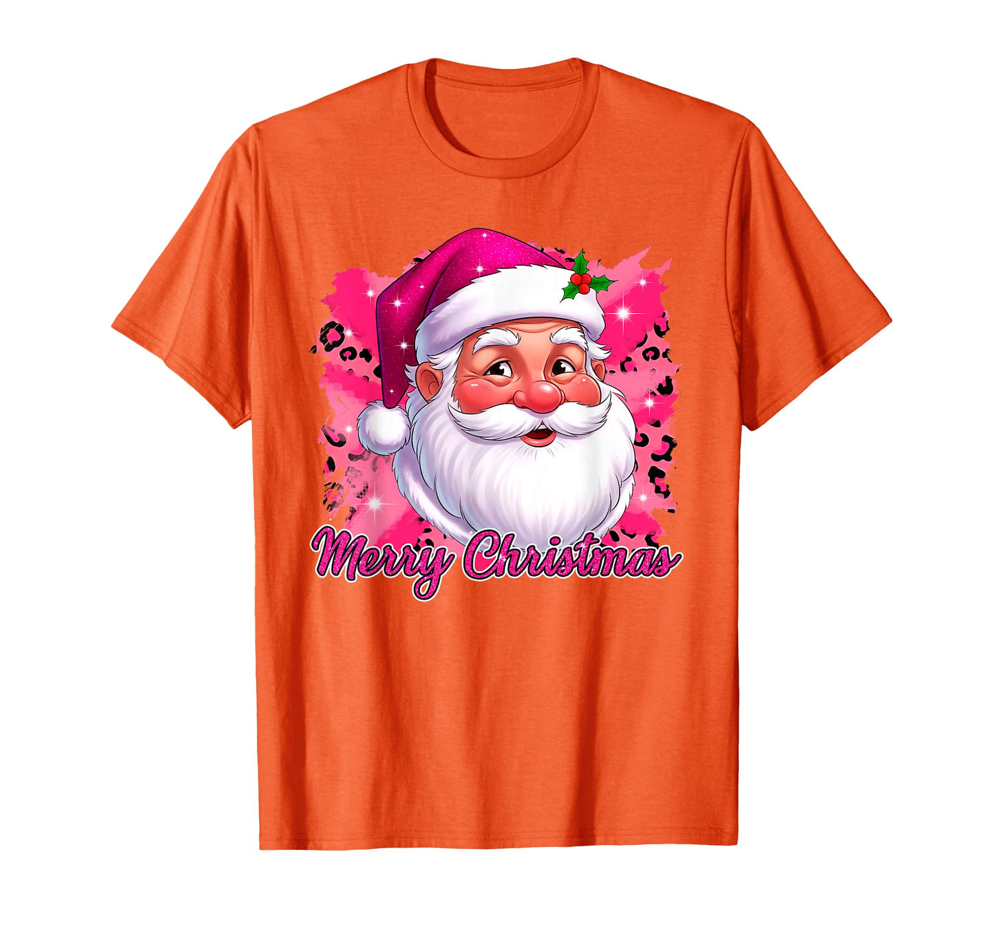 Merry Christmas Santa Claus Pink Leopard Santa Face Xmas T-Shirt