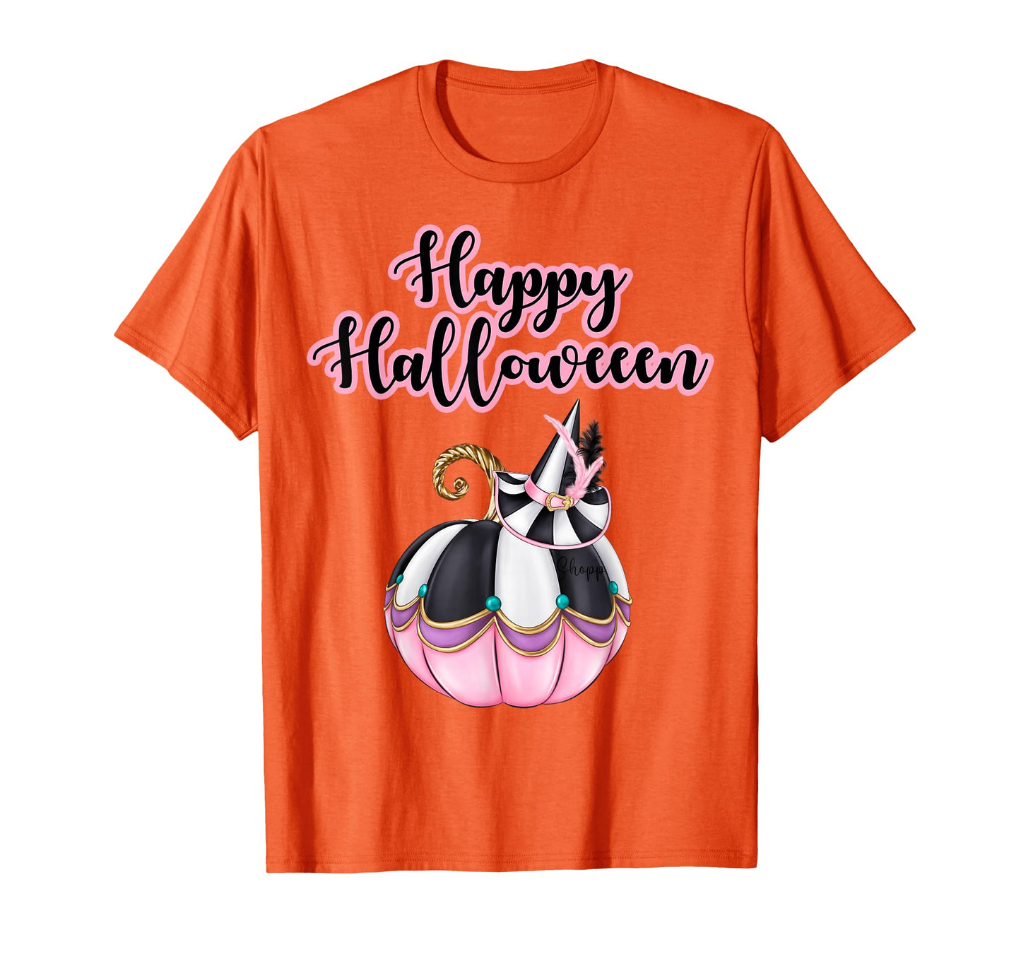 Happy Halloween Pink October Breast Cancer Pumpkin Witch Hat T-Shirt
