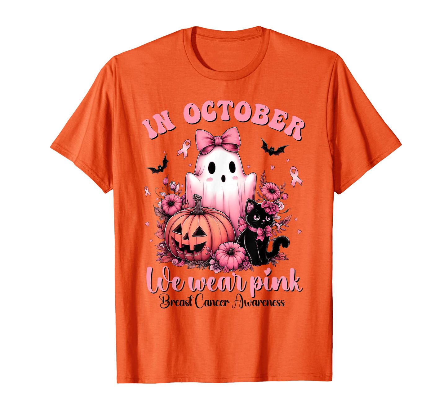 Breast Cancer Women Halloween in October We Wear Pink Witch T-Shirt