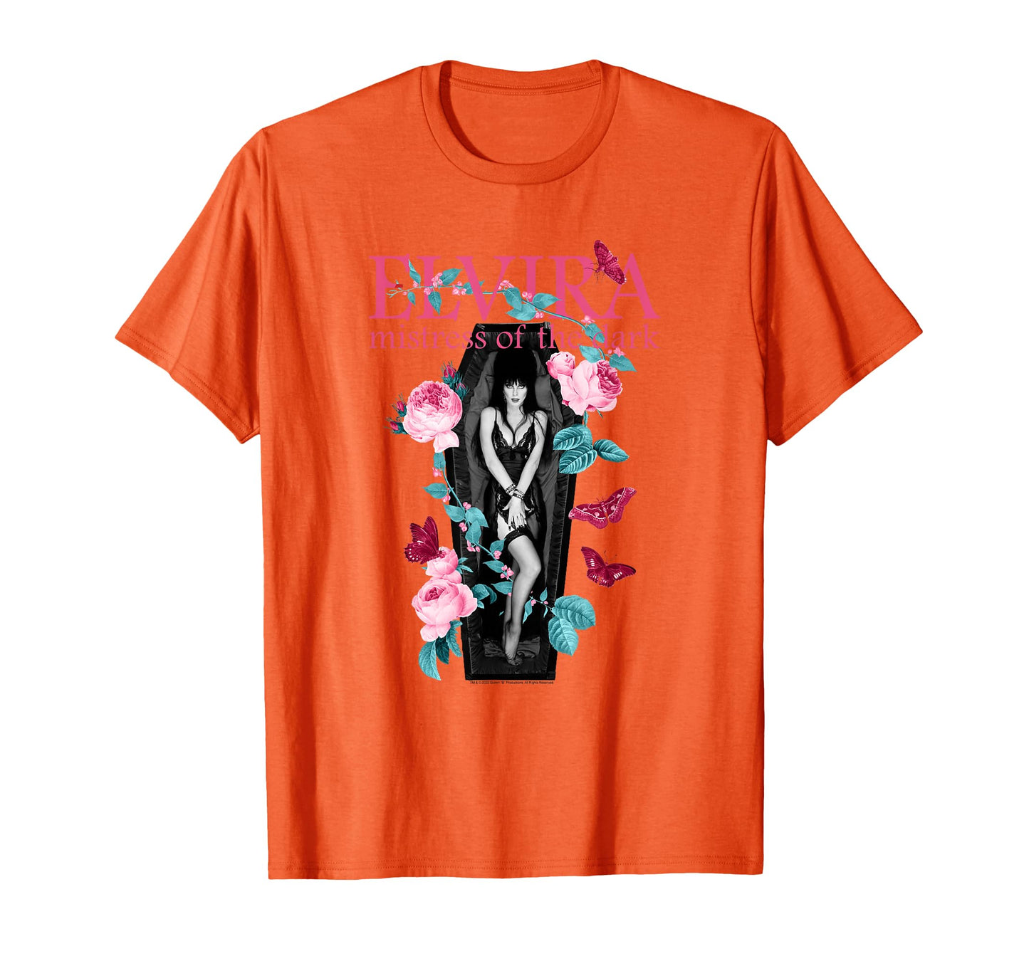 Elvira Mistress of the Dark Butterflies and Roses Retro T-Shirt