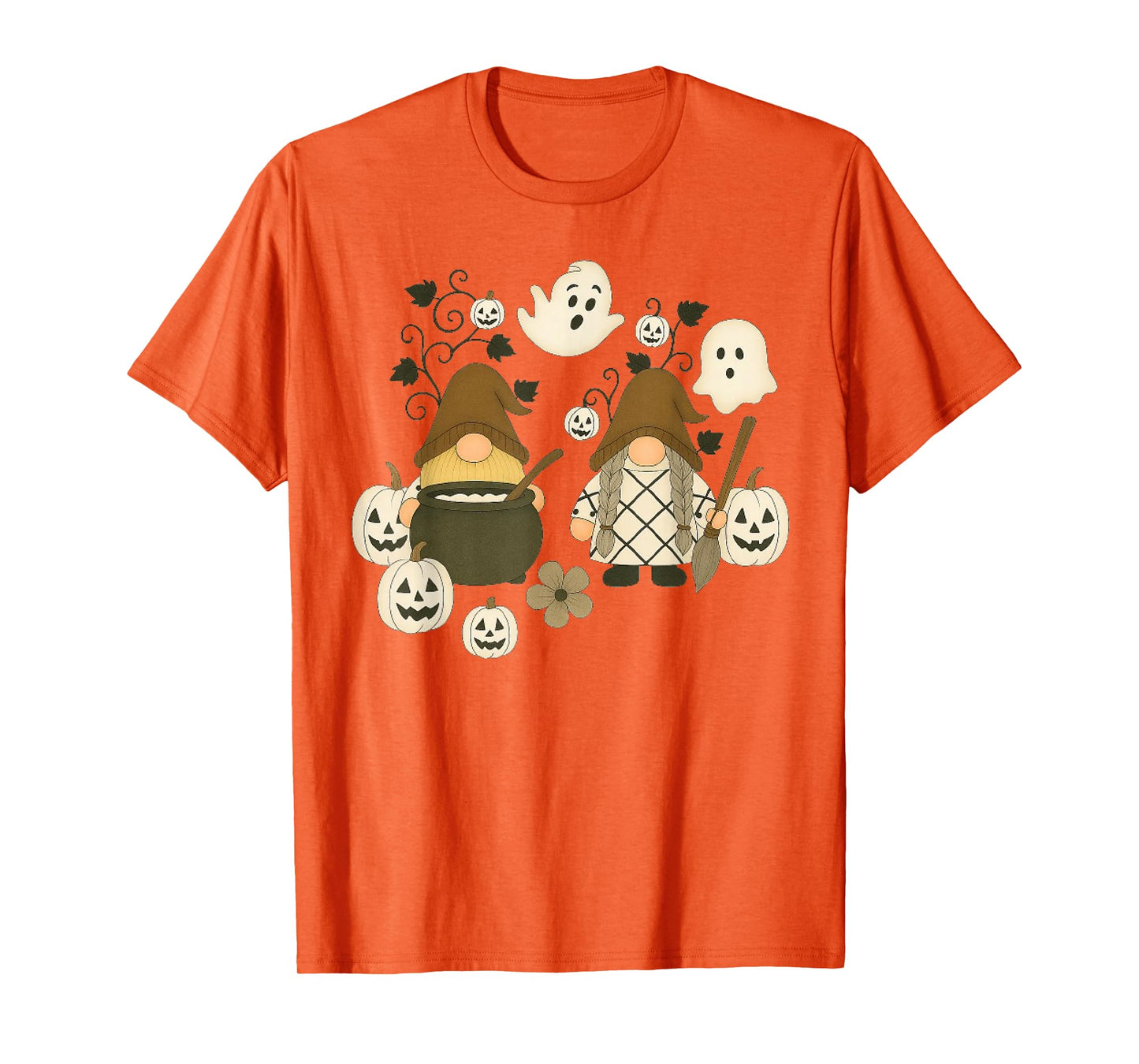 Funny Gnome Halloween with Pumpkin Ghost Leopard Design T-Shirt