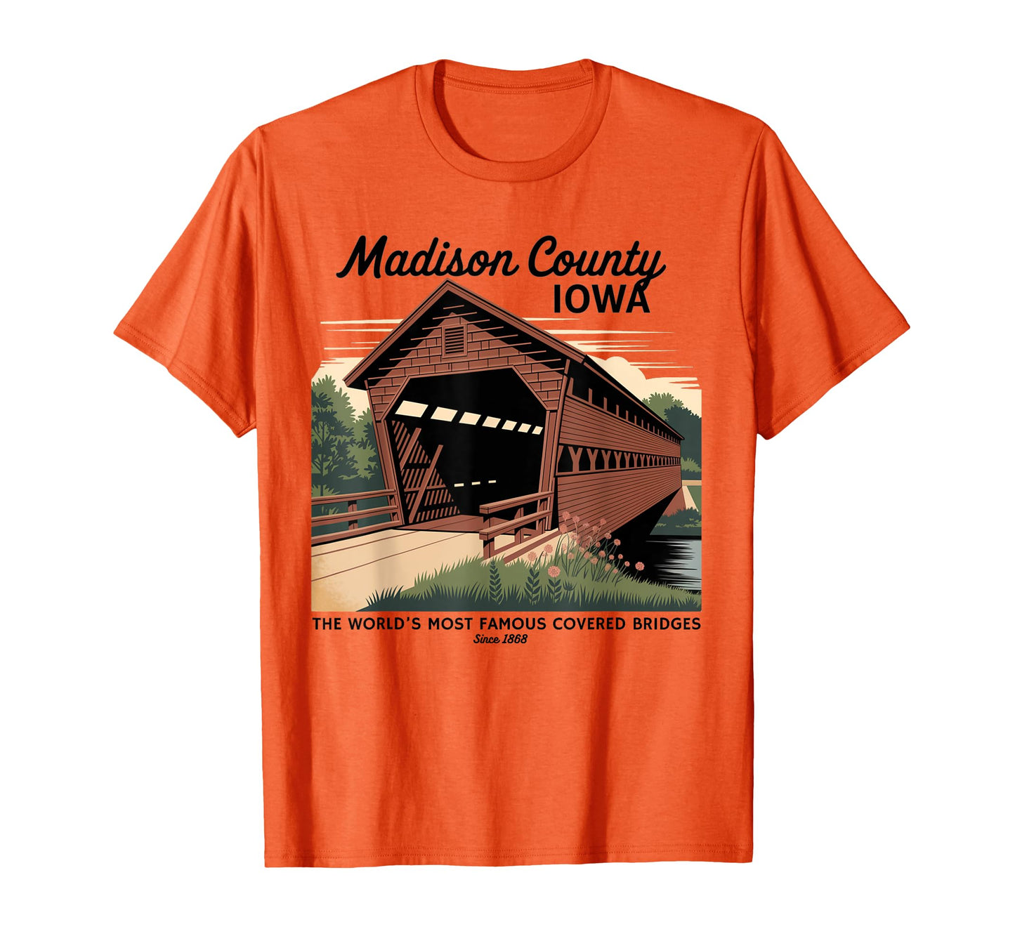 Vintage Poster-Style Covered Bridges Madison County Iowa T-Shirt