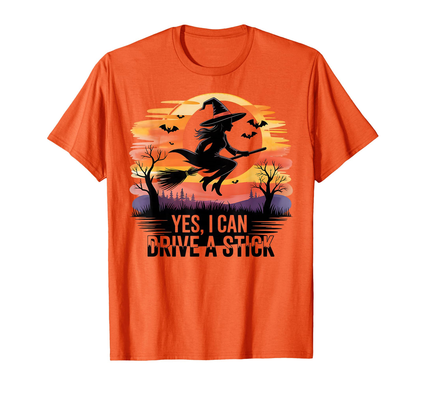 Yes I Can Drive A Stick Funny Halloween Witch Broom Womens T-Shirt