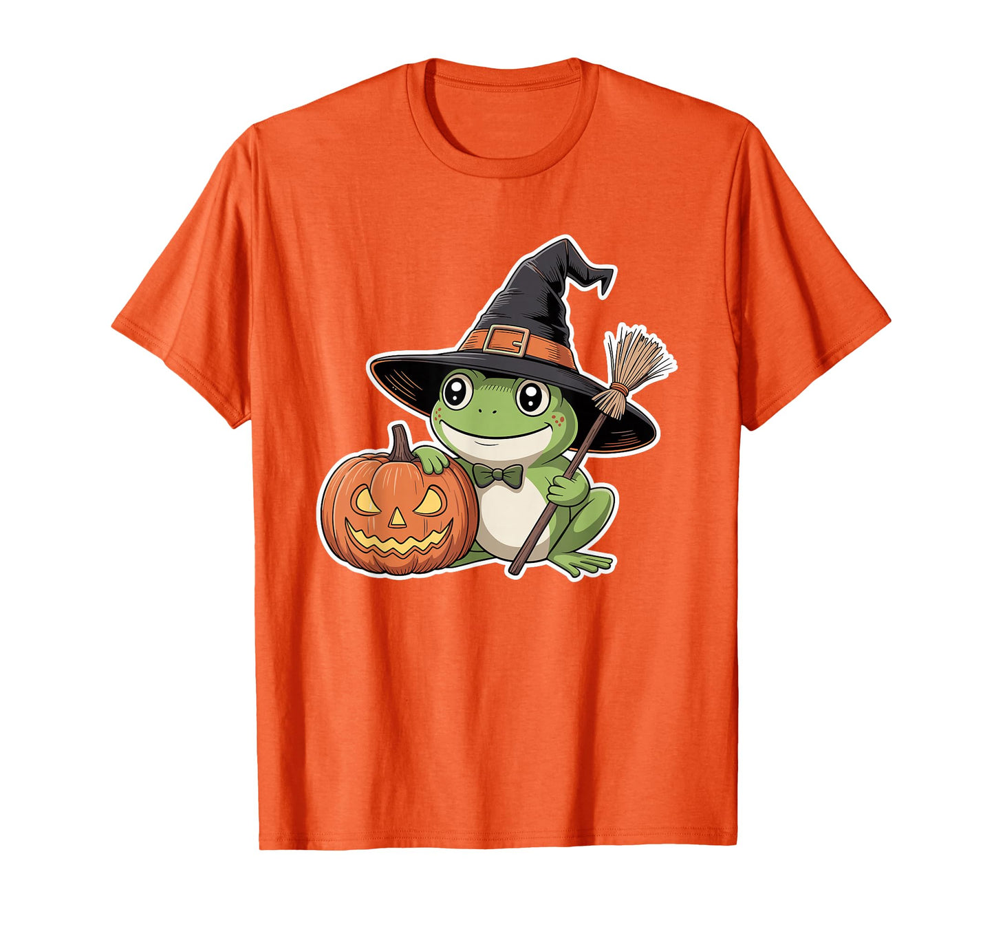 Cute Frog Witch Pumpkin Halloween Spooky Season Design T-Shirt