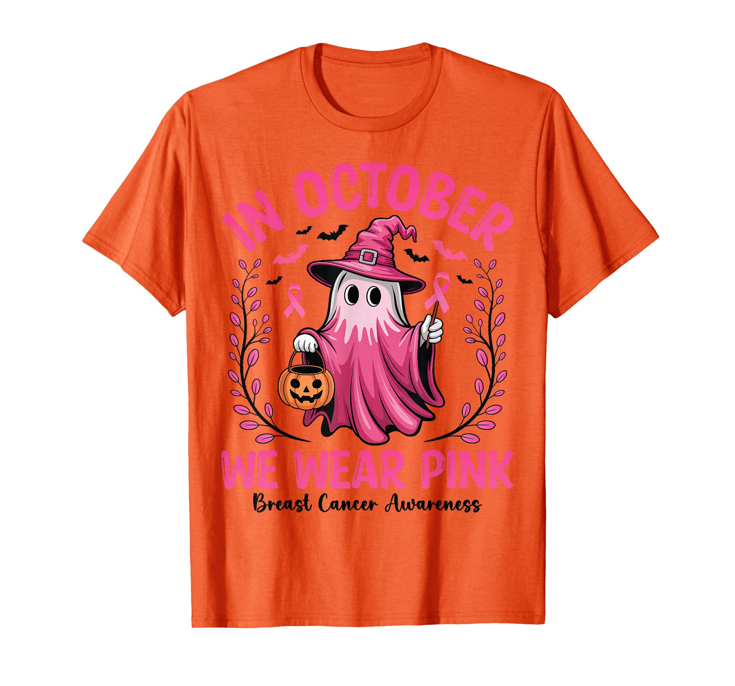 We Wear Pink in October Funny Ghost Breast Cancer Awareness T-Shirt
