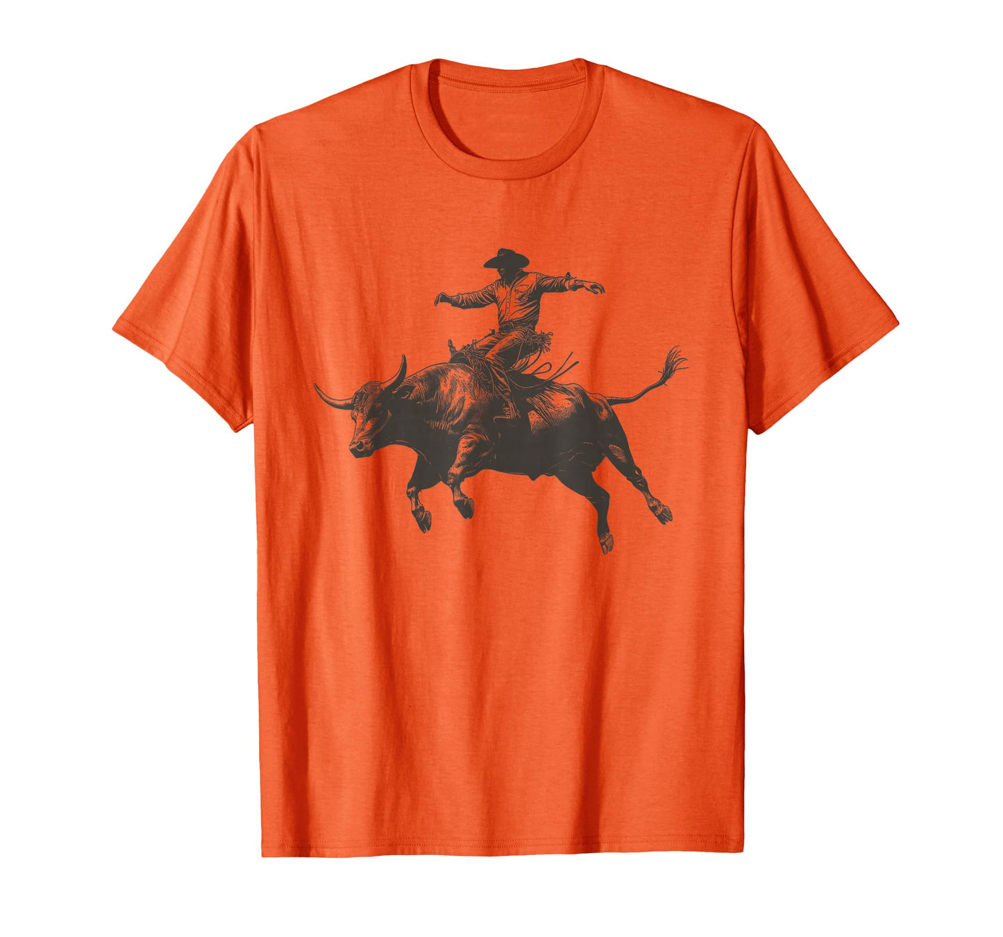 Vintage Cowboy Festival Country Music Concert Grey Cowboy Riding Bull T-Shirt - Unisex-Adults & Kids - Short Sleeve - Classic Fit - Crew Neck - Small