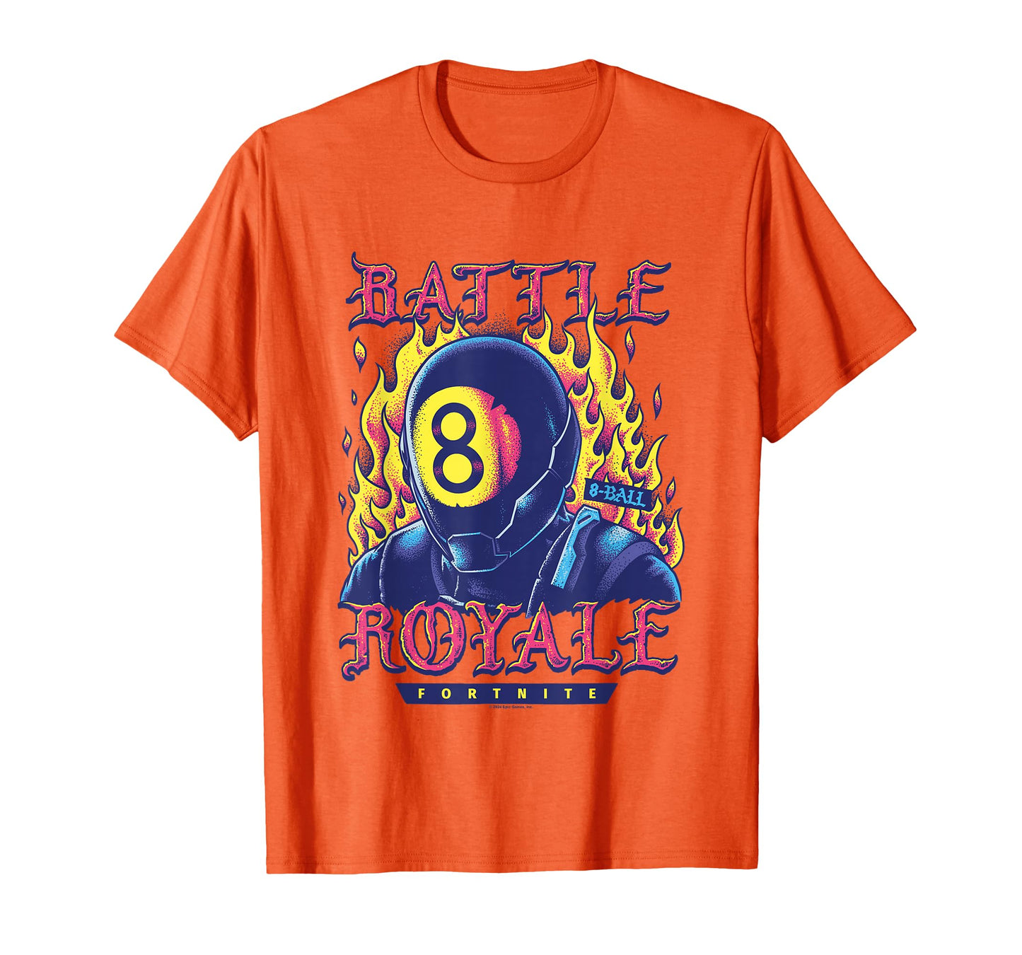 Fortnite Battle Royale 8-Ball On Fire Retro Big Chest Poster T-Shirt