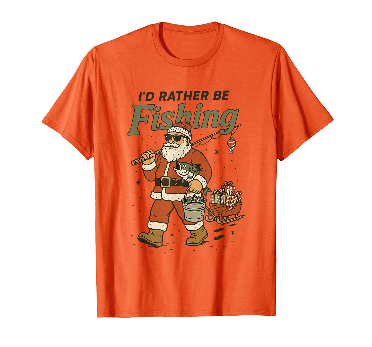 Vintage I'd Rather Be Fishing Santa Christmas Fish Cute Xmas T-Shirt