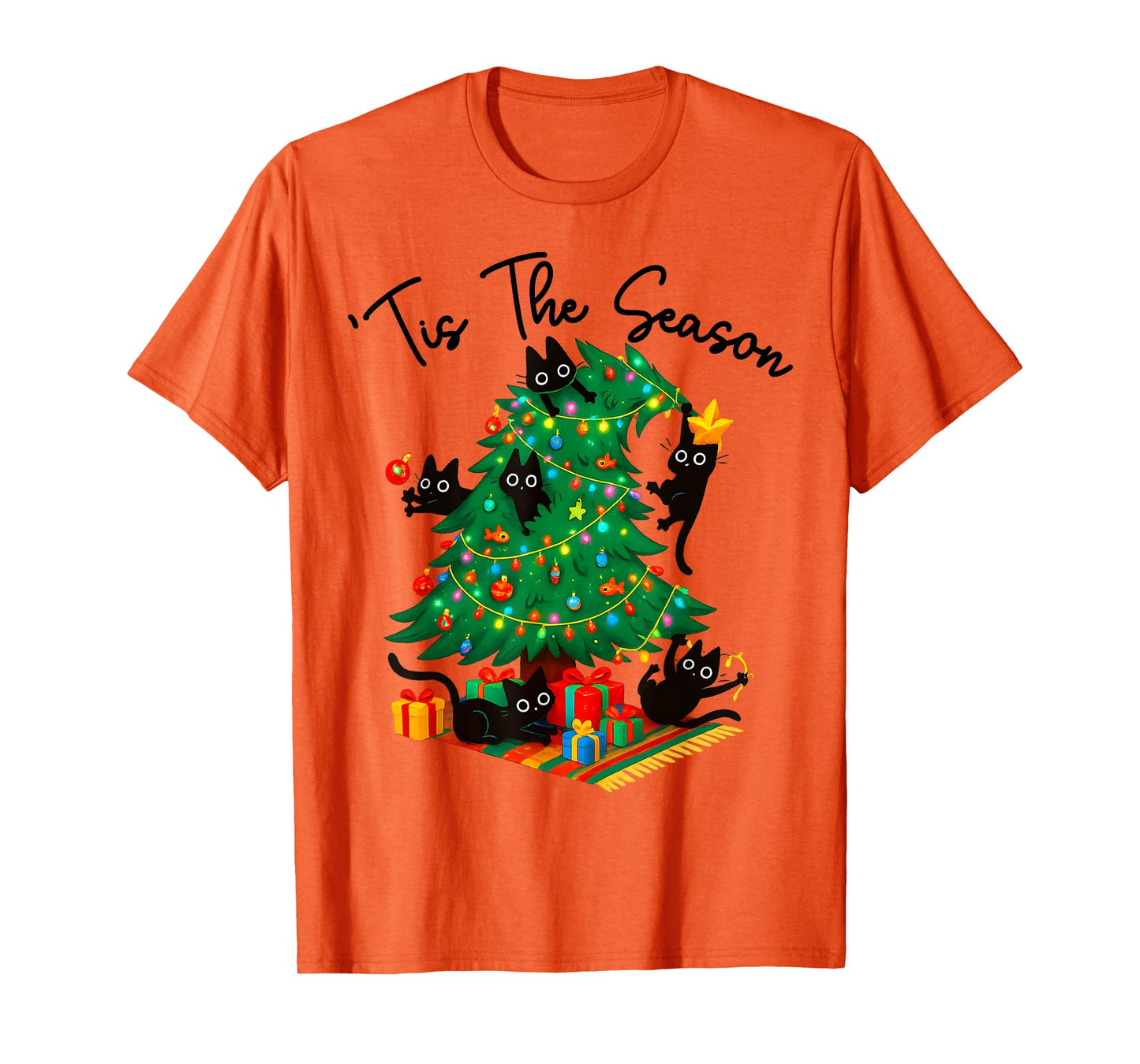Tis The Season Christmas Tree Cute Black Cat Matching Family T-Shirt