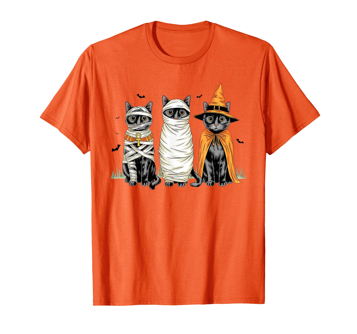 Retro Cat Witch Scary Halloween Pumpkin Women Men Kids T-Shirt