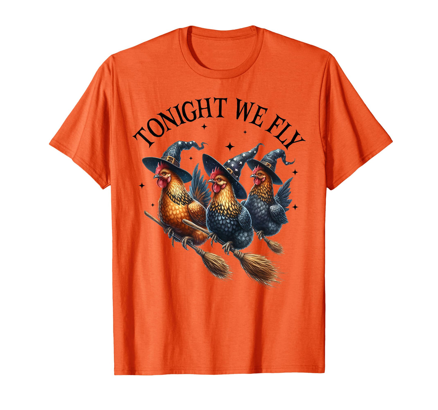 Tonight We Fly Witch Chickens on Brooms Funny Halloween Art T-Shirt
