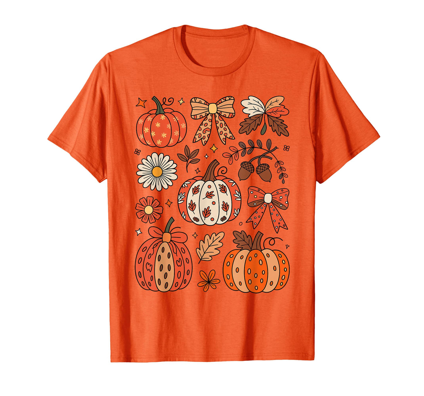 Fall Boho Floral Pumpkin Coquette Bow Thanksgiving Vintage T-Shirt