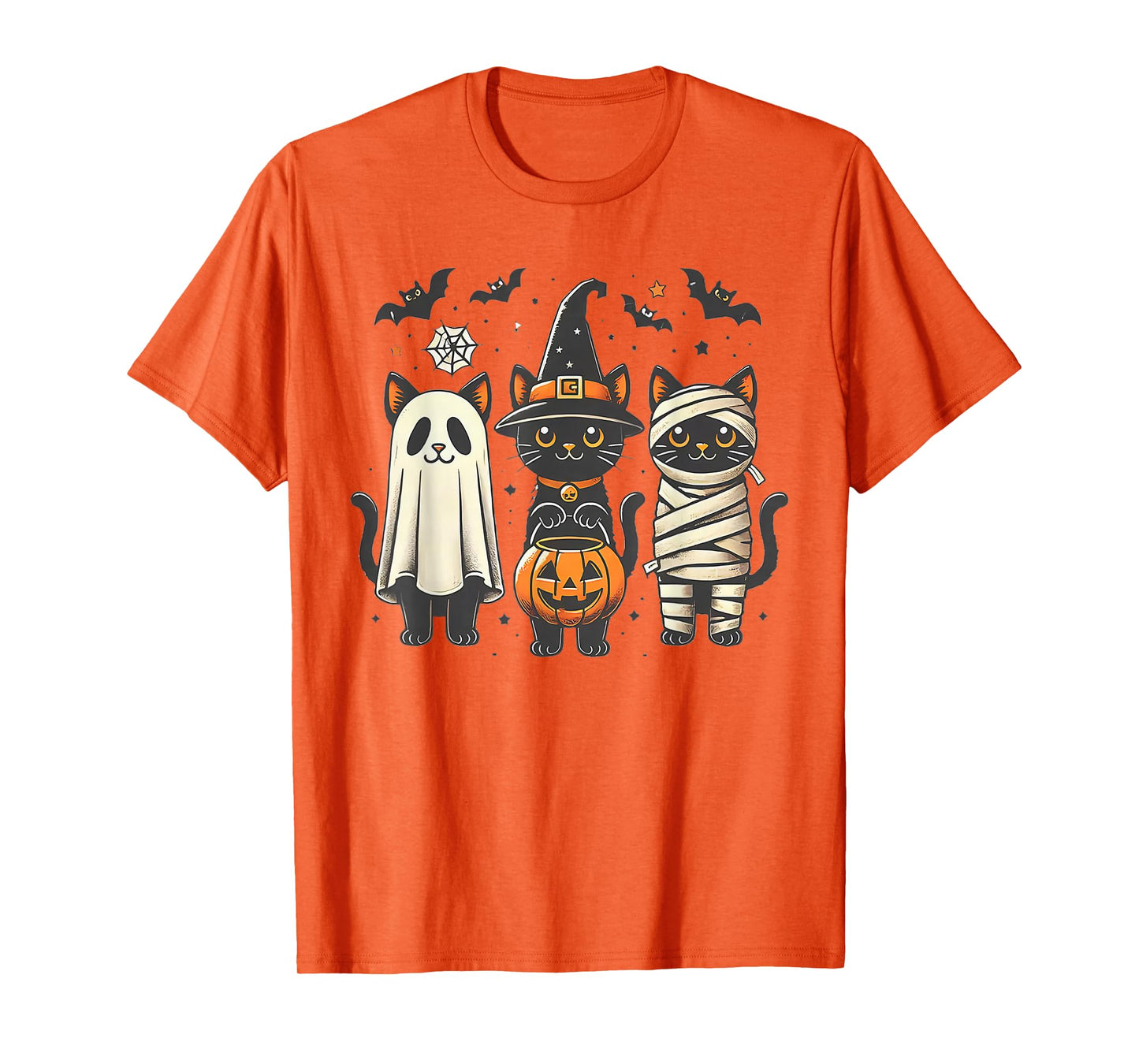 Retro Black Cat Witch Scary Halloween Pumpkin Women Men Kids T-Shirt