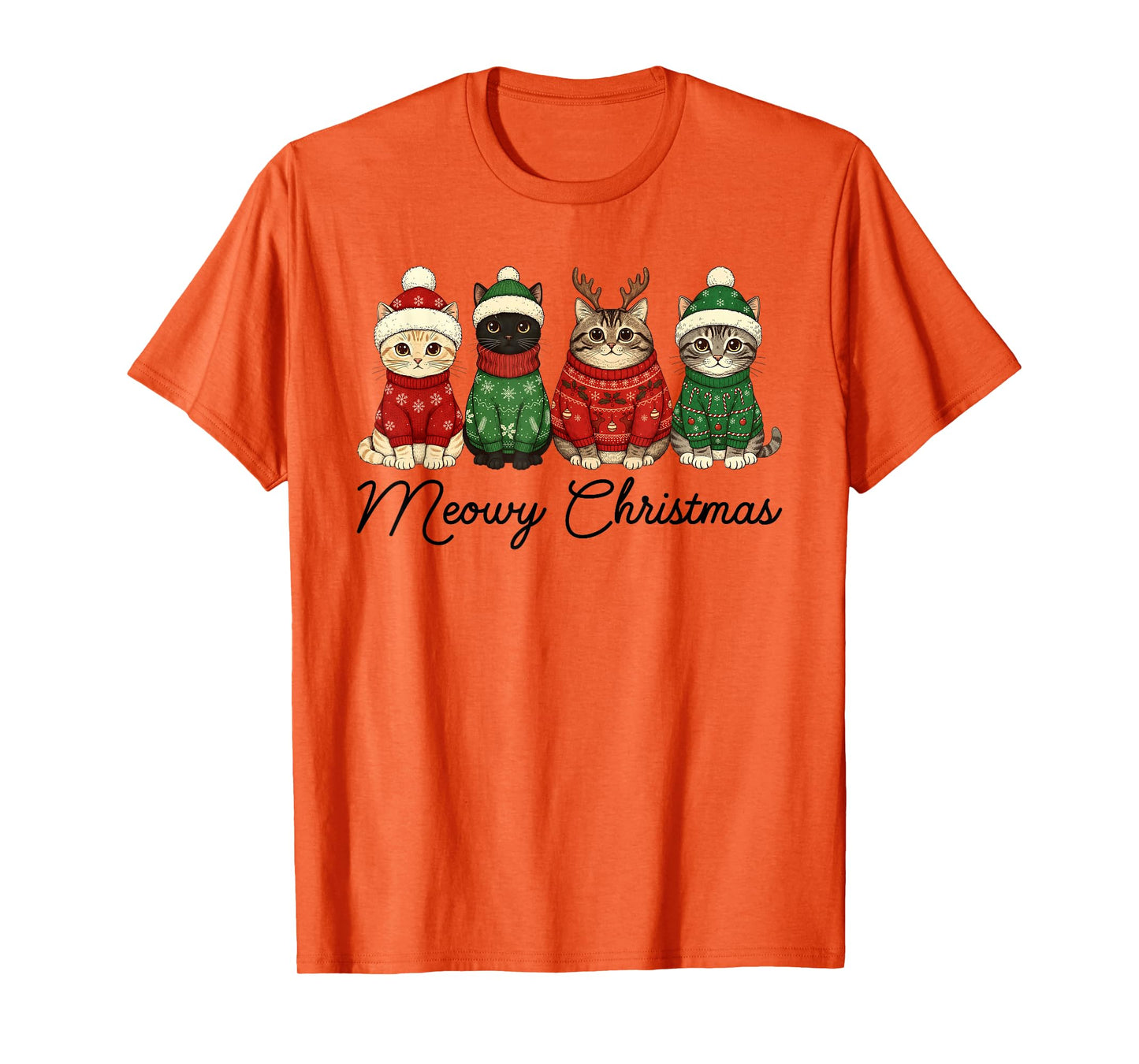 Meowy Christmas Cats Santa Hat Cat Reindeer Family Pajamas T-Shirt