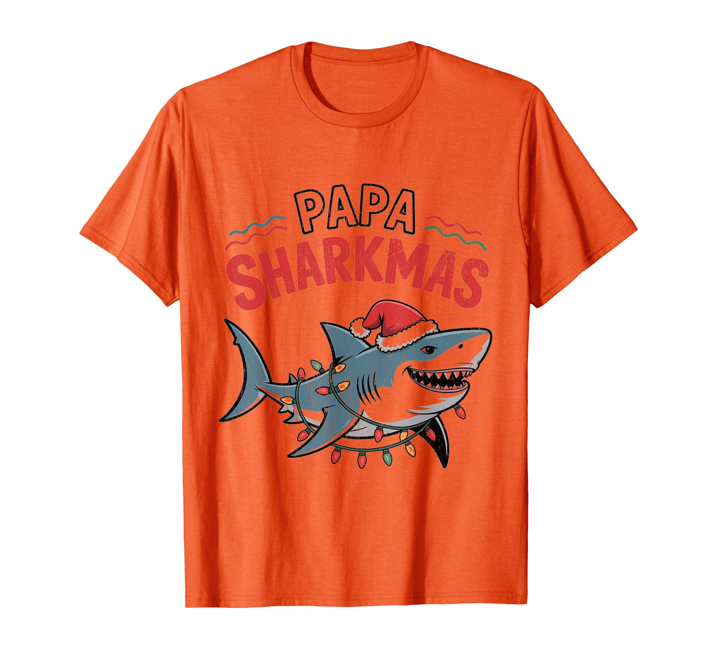 Papa Sharkmas Funny Shark Santa Hat Ugly Christmas Sweater T-Shirt