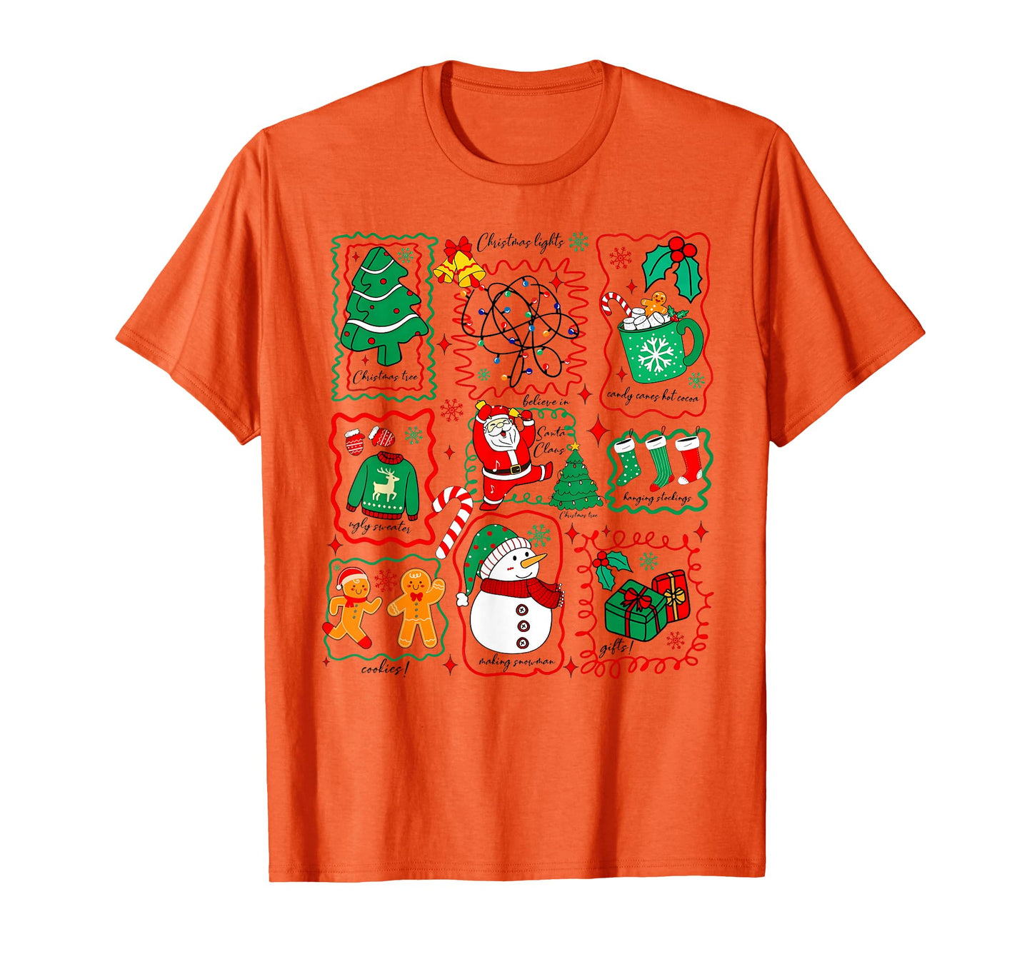 Retro Christmas Santa Claus Cocoa Xmas Tree Snowman T-Shirt
