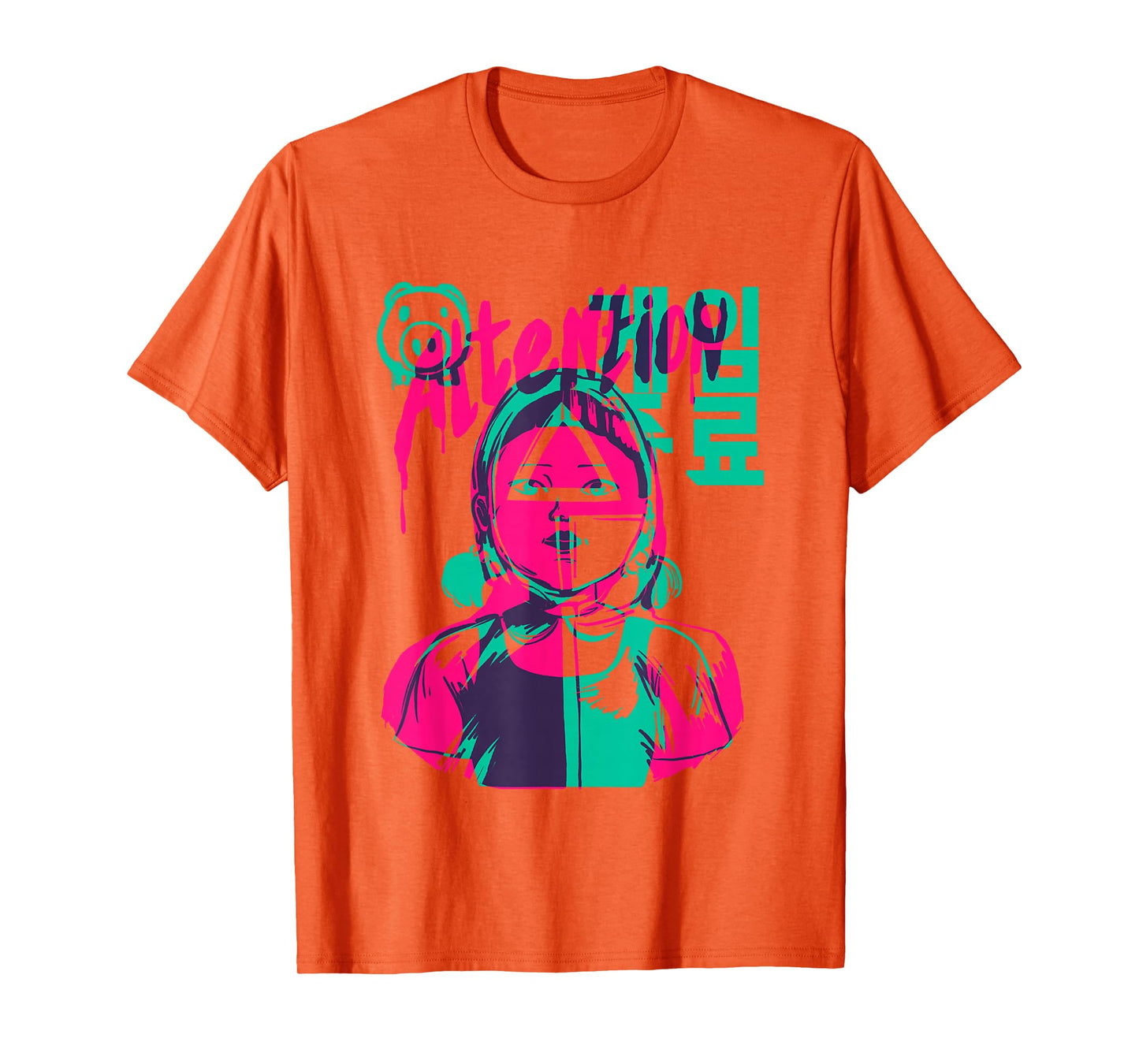 Squid Game 2 Attention Dripping Paint Neon Doll Portrait T-Shirt