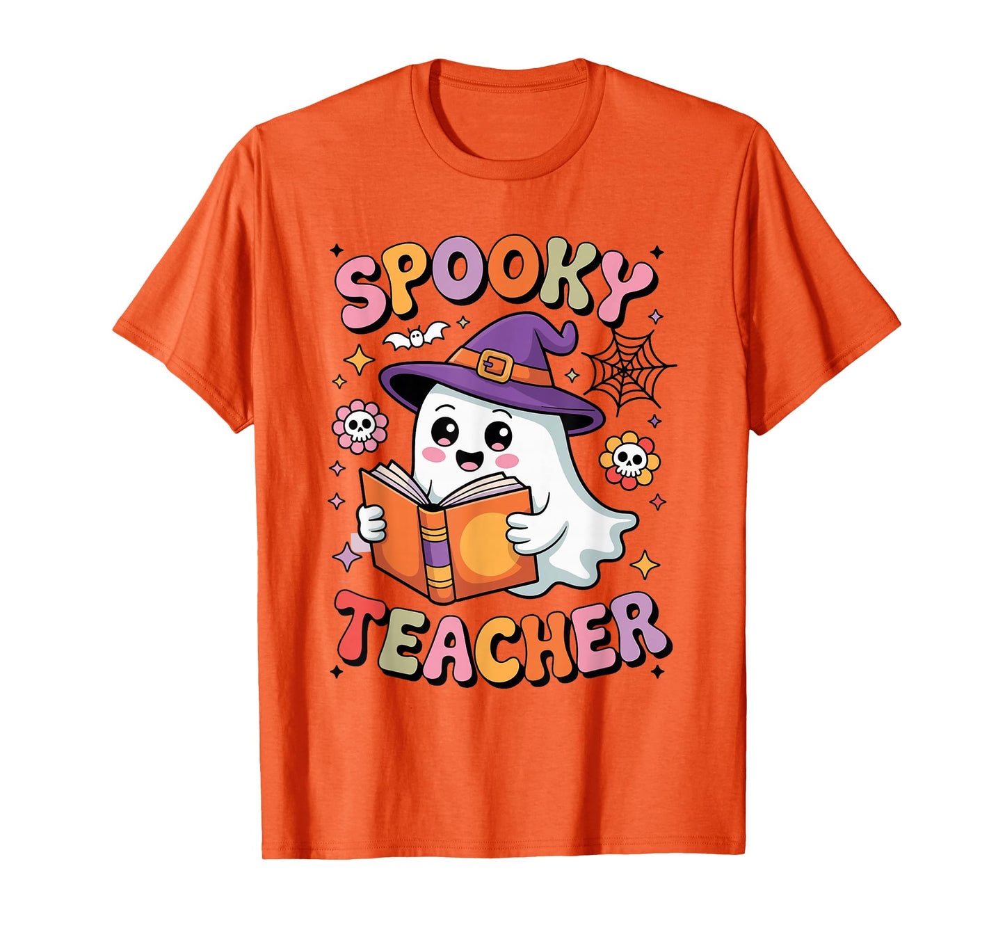 Ghost Reading Book Spooky Teacher Halloween Women T-Shirt