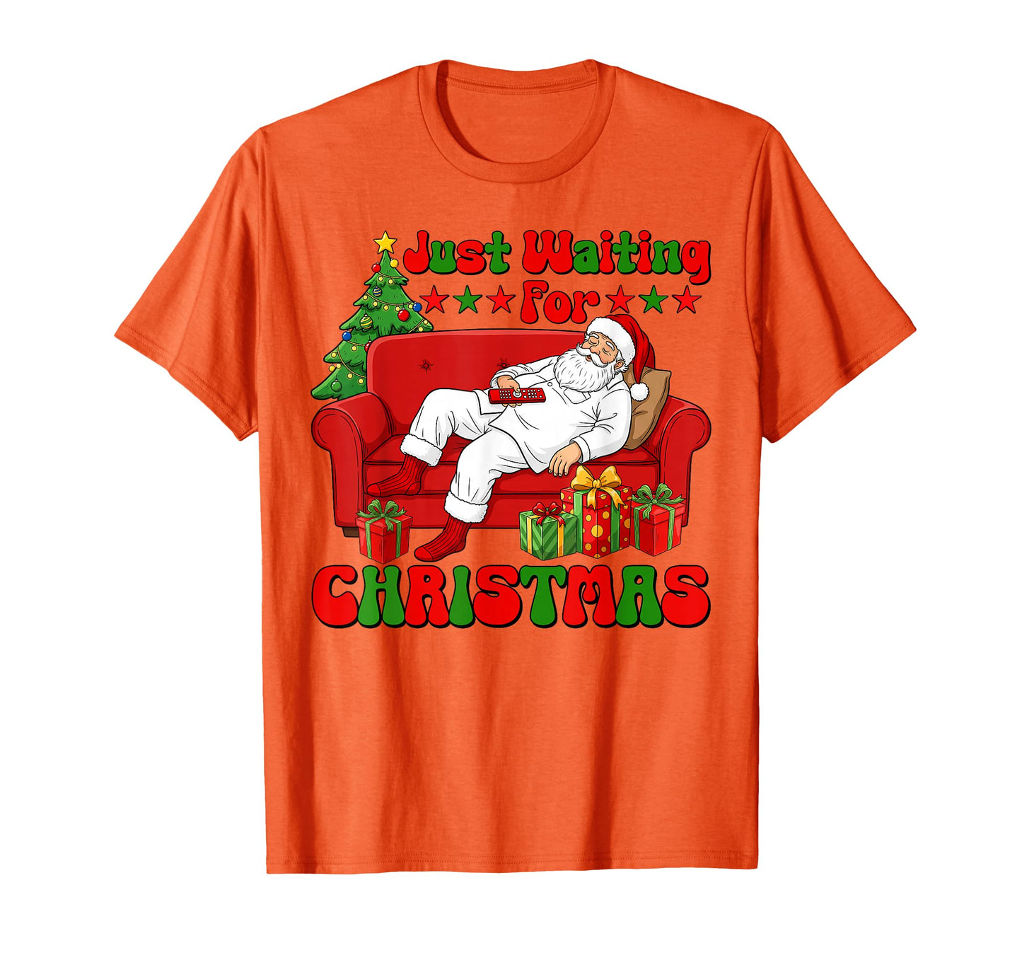 Just Waiting for Christmas Santa Retro Funny Christmas Vibes T-Shirt