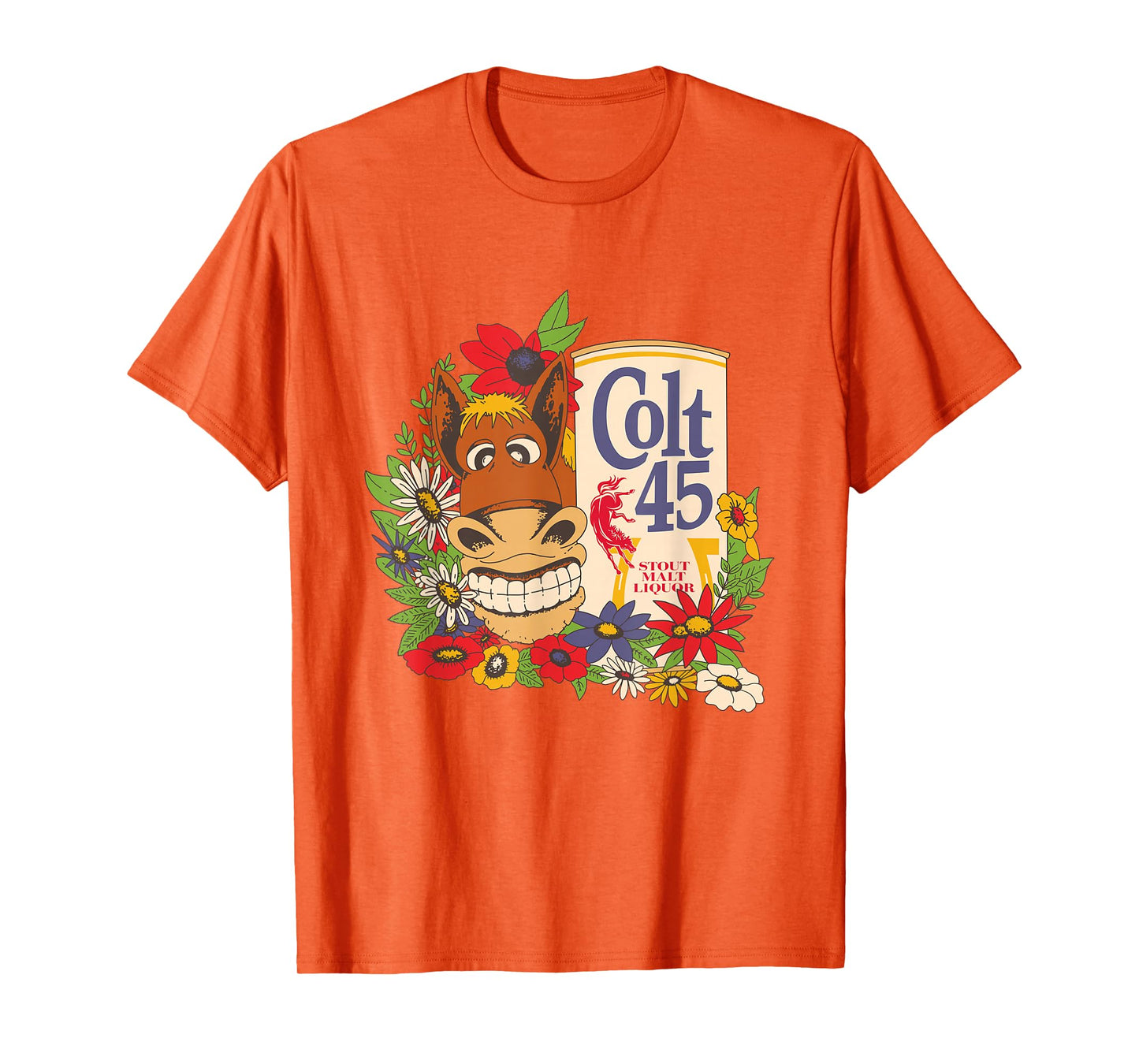 Licensed Vintage Colt 45 Beer Donkey Floral T-Shirt