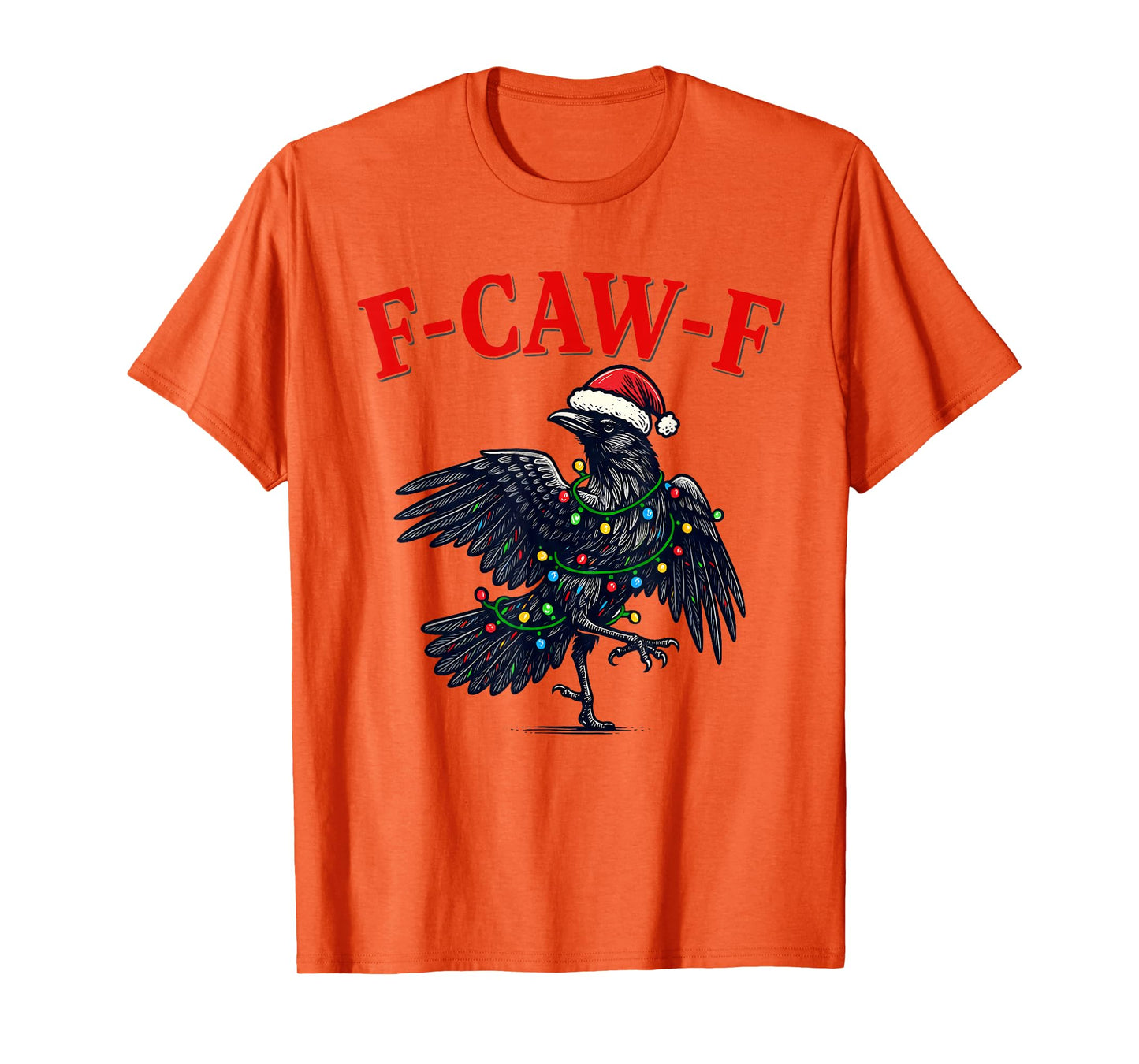 Black Crow F-Caw-F Funny Retro Christmas Lights Santa hat T-Shirt