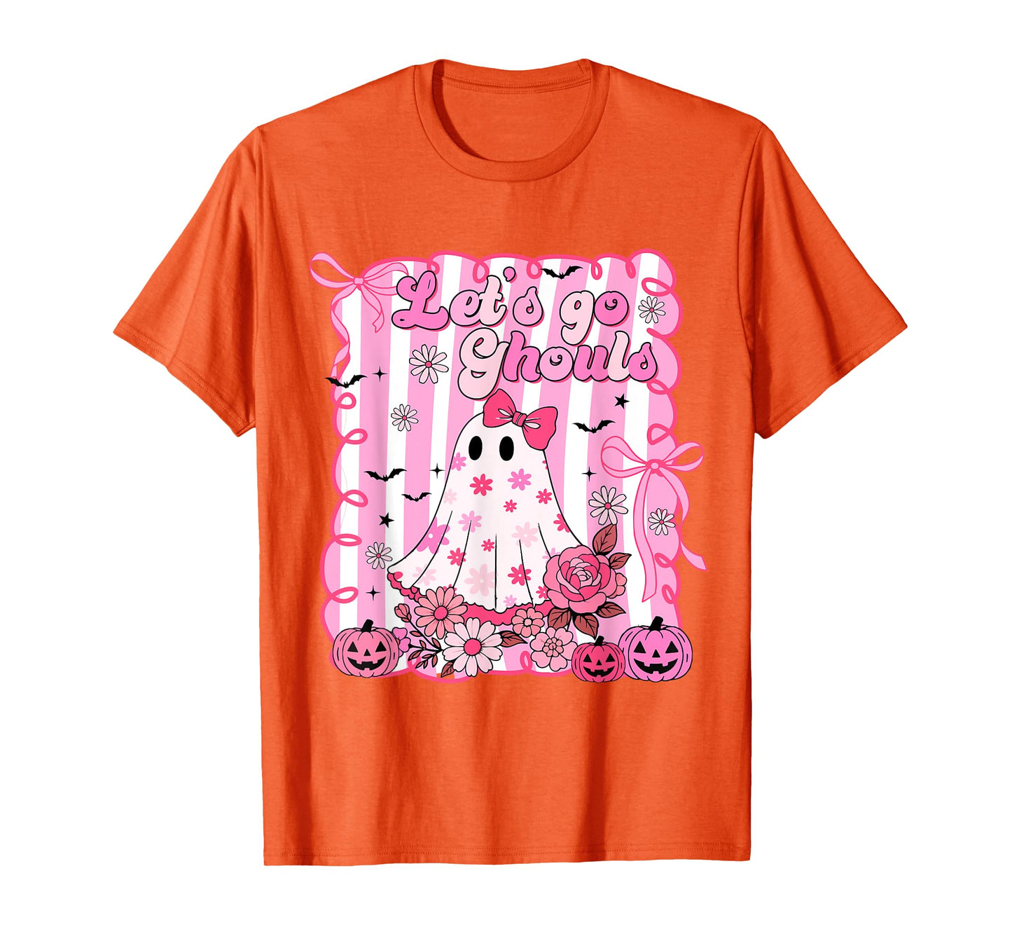 Halloween Lets Go Ghouls Ghost Coquette Bow Women Girl Kids T-Shirt