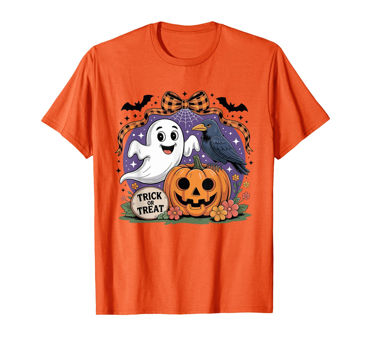 Coquette Floral Ghost Halloween Crow Spooky Trick Or Treat T-Shirt