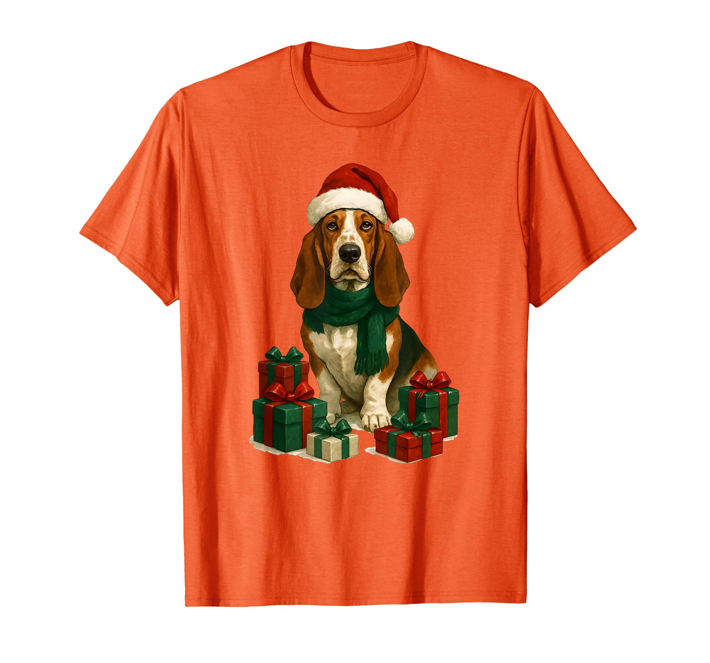 Christmas Basset Hound with Santa Claus hat, Cute T-Shirt