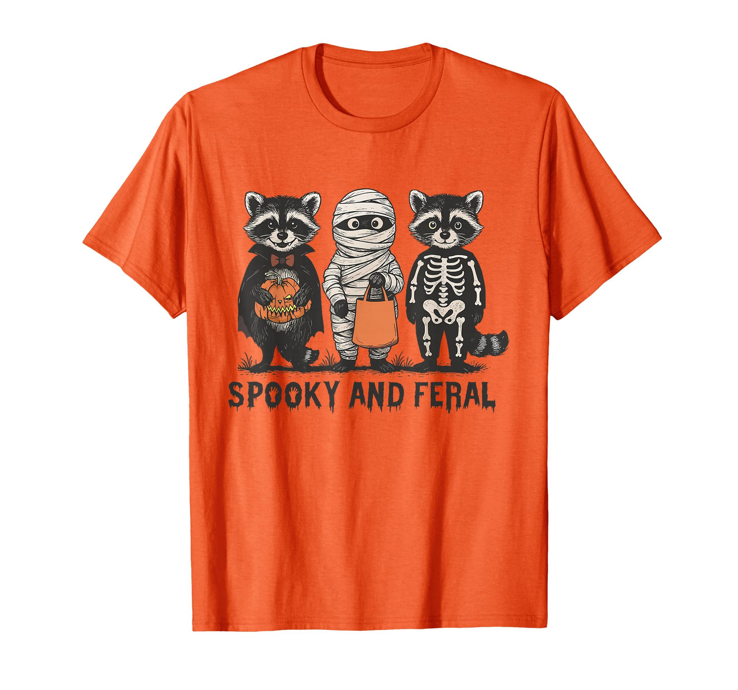 Spooky and Feral Raccoon Halloween Raccoon Ghost Trash Panda T-Shirt