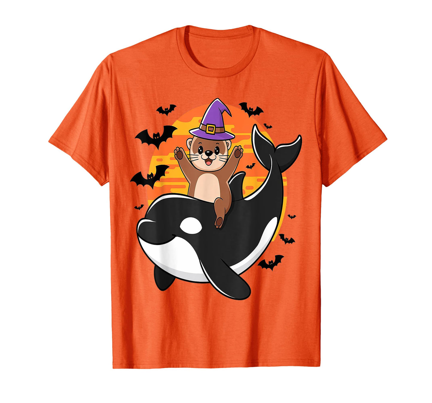 Spooky Sea Adventure Witchy Otter Riding Orca Halloween Kids T-Shirt