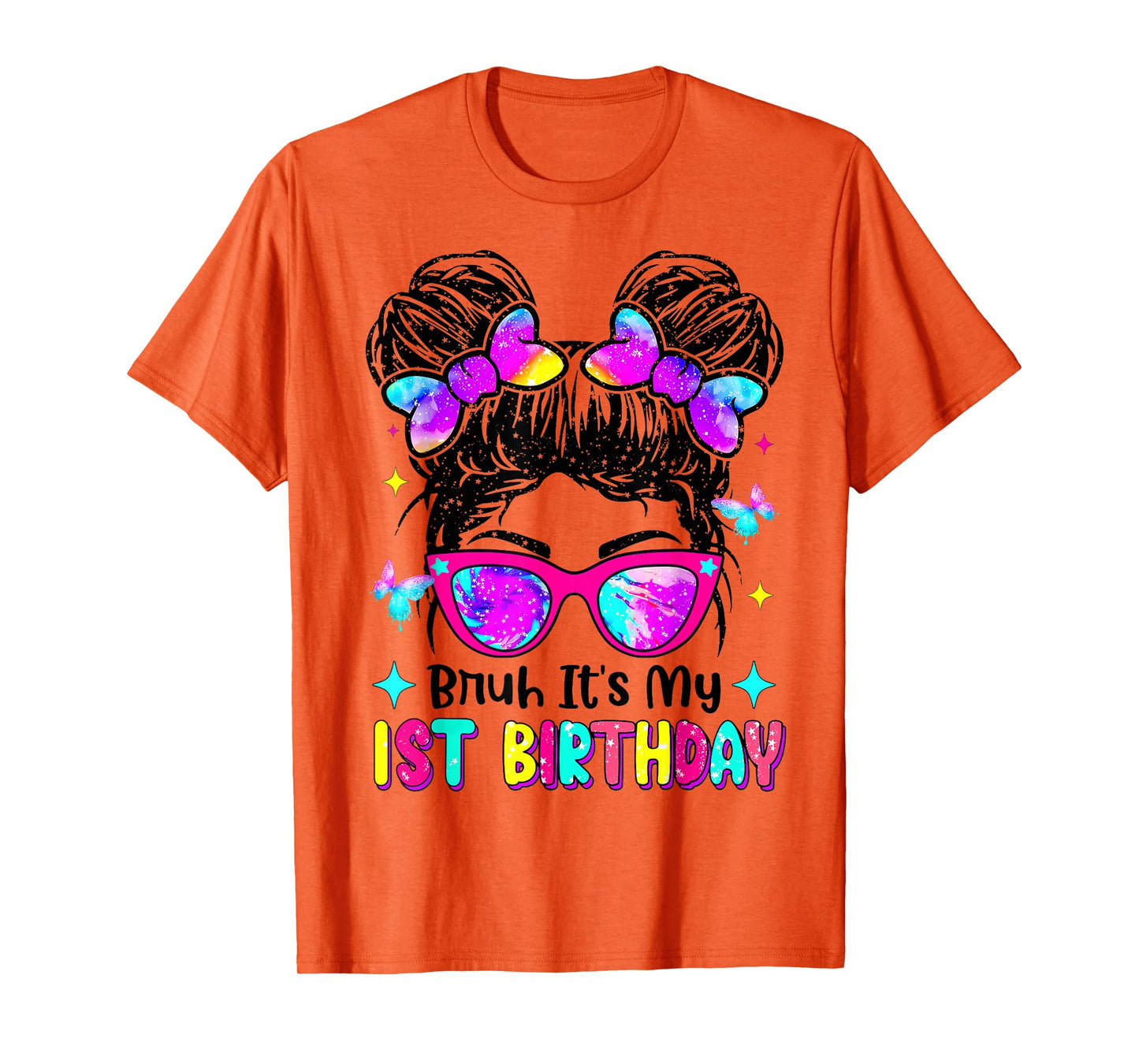 Retro Bruh It's My 1st Birthday Messy Bun Girl T-Shirt