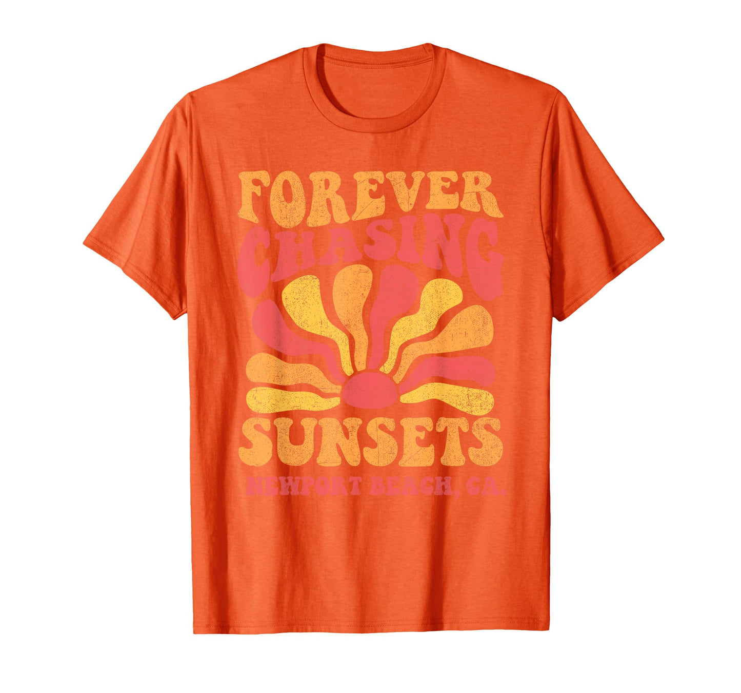Forever Chasing Sunsets Newport Beach California 70s Retro T-Shirt