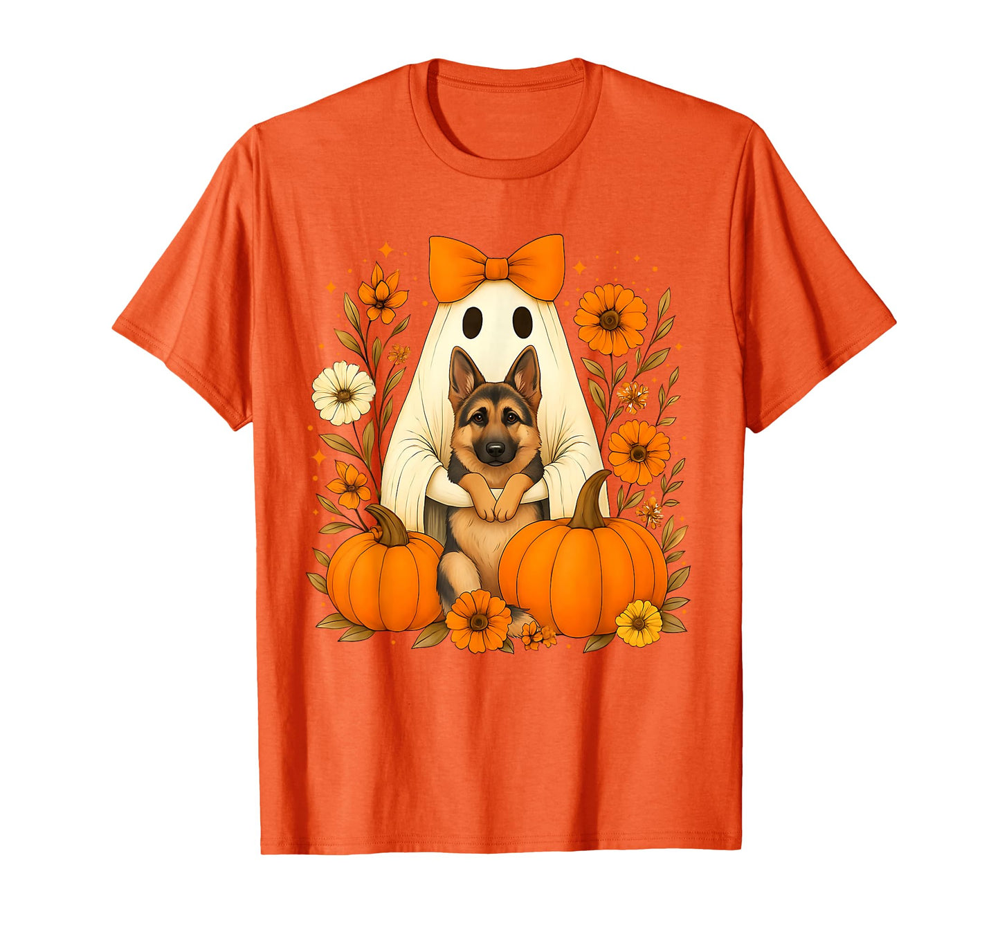 Funny Halloween Ghost Holding German Shepherd Dog Lovers T-Shirt