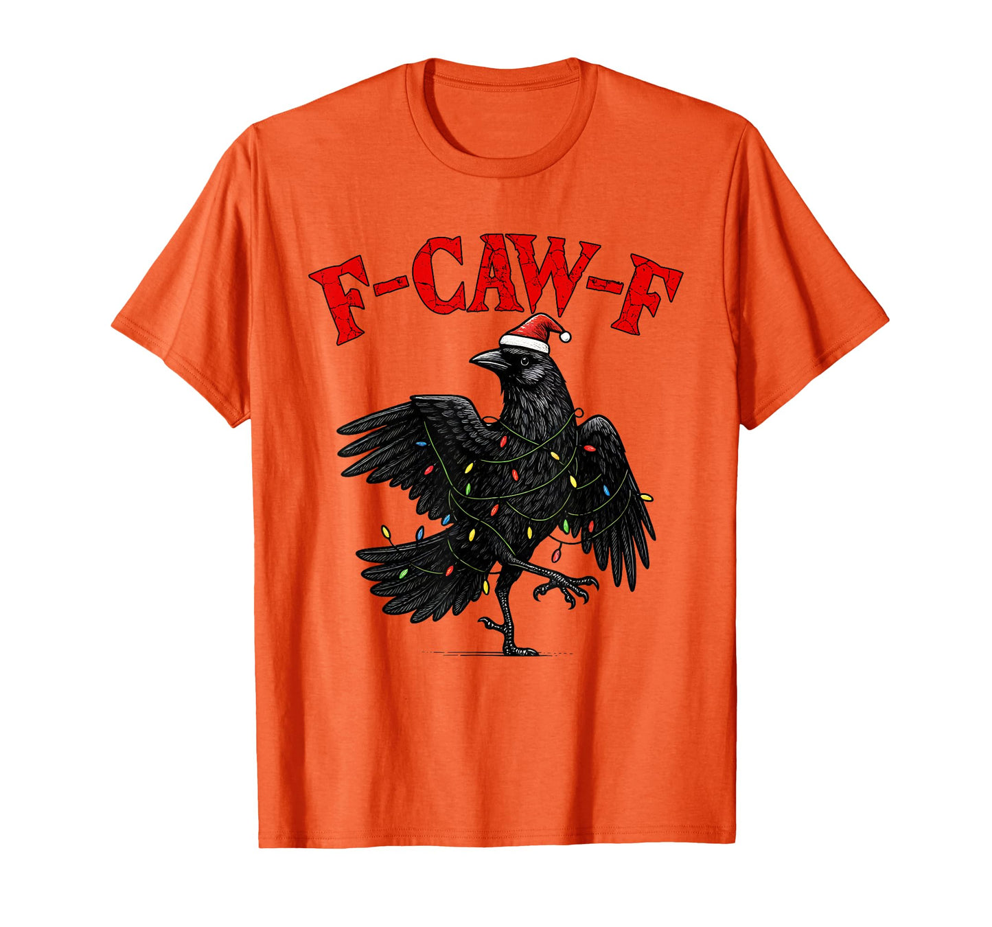 Black Crow F-Caw-F Funny Retro Christmas Lights Santa hat T-Shirt