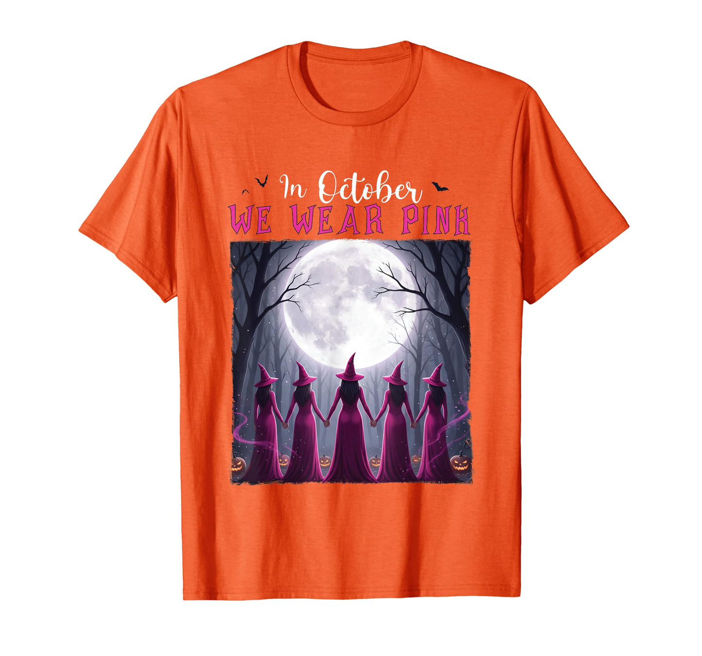 Breast Cancer Women Witch Halloween in October We Wear Pink T-Shirt