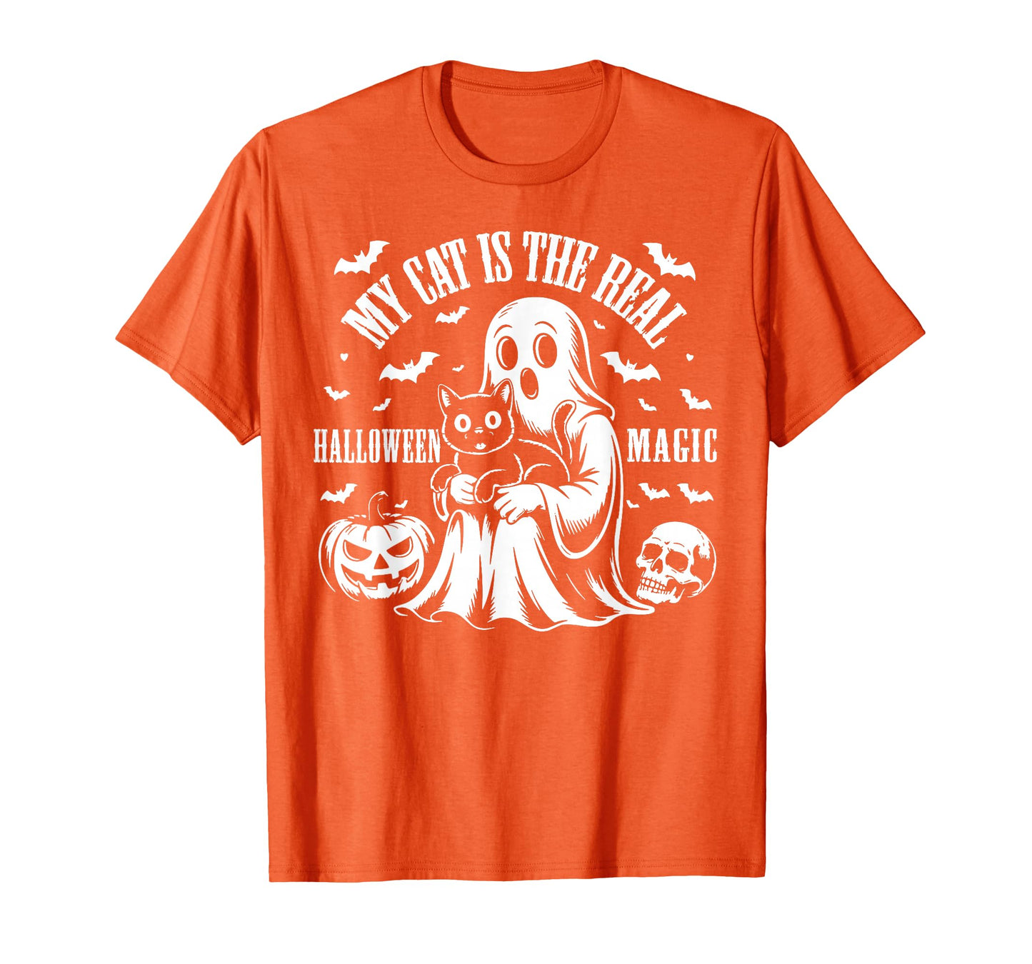 Halloween Pumpkin Black Cat Print with Witch Hat, Pet Owner T-Shirt