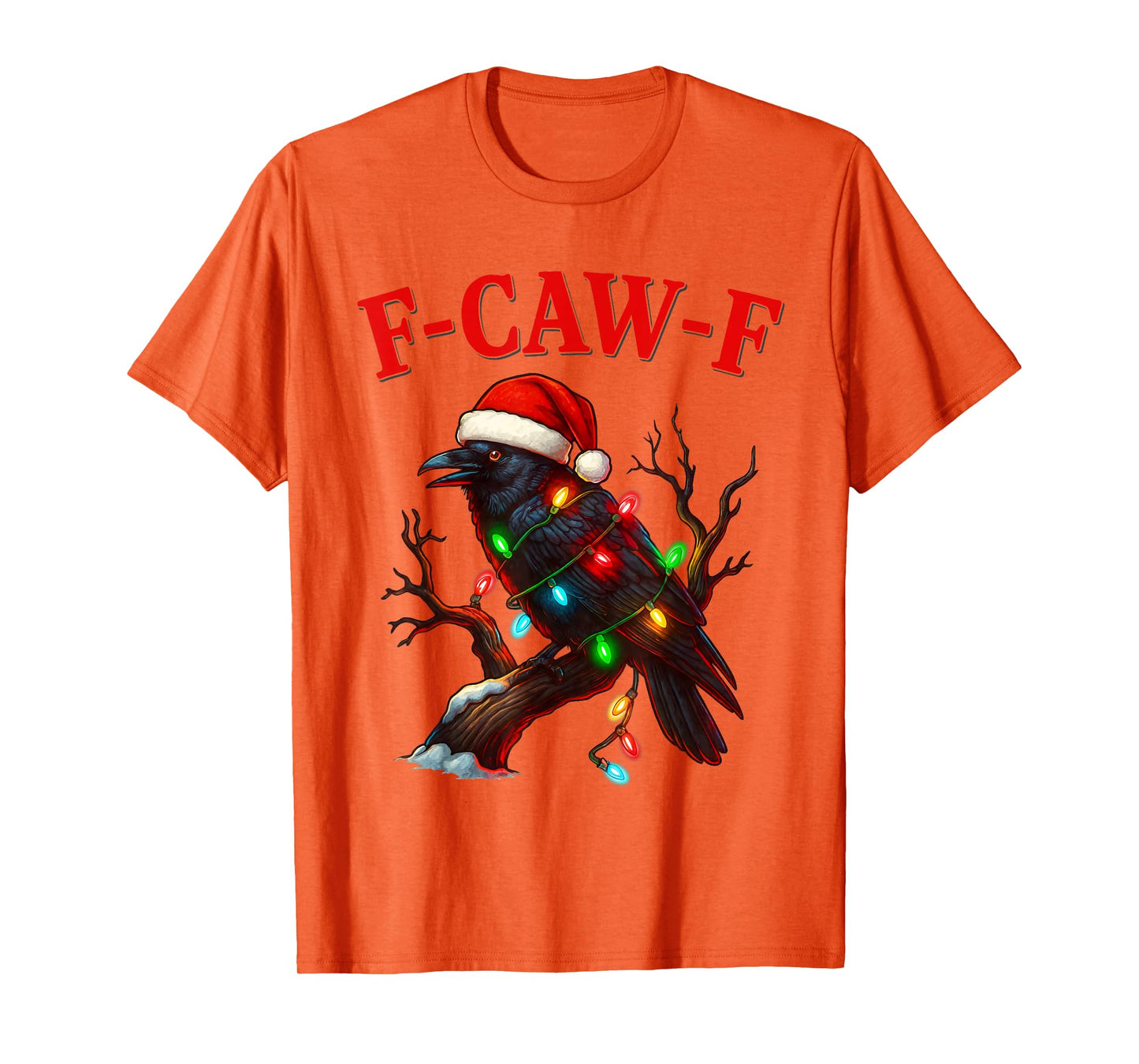 Black Crow F-Caw-F Funny Retro Christmas Lights Santa hat T-Shirt