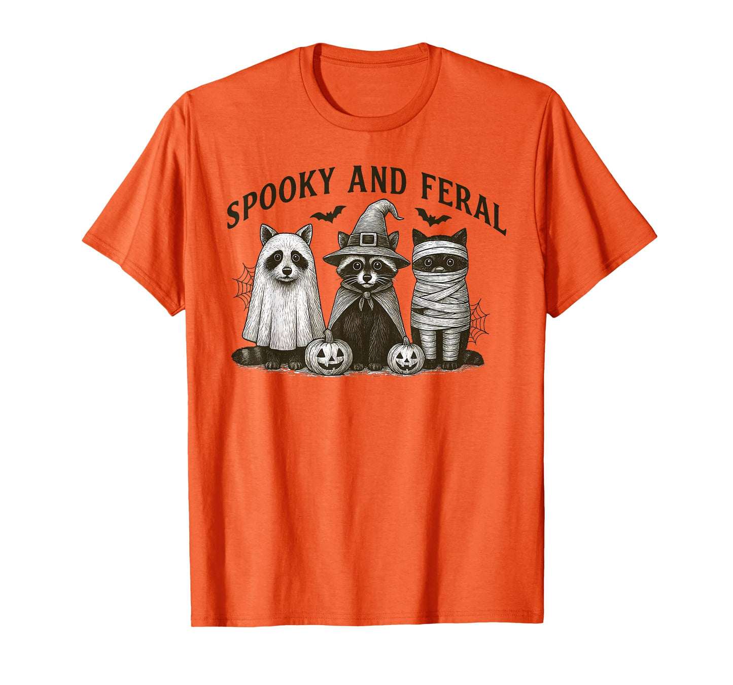Spooky and Feral Halloween Witch Raccon Ghost Mummy Costume T-Shirt