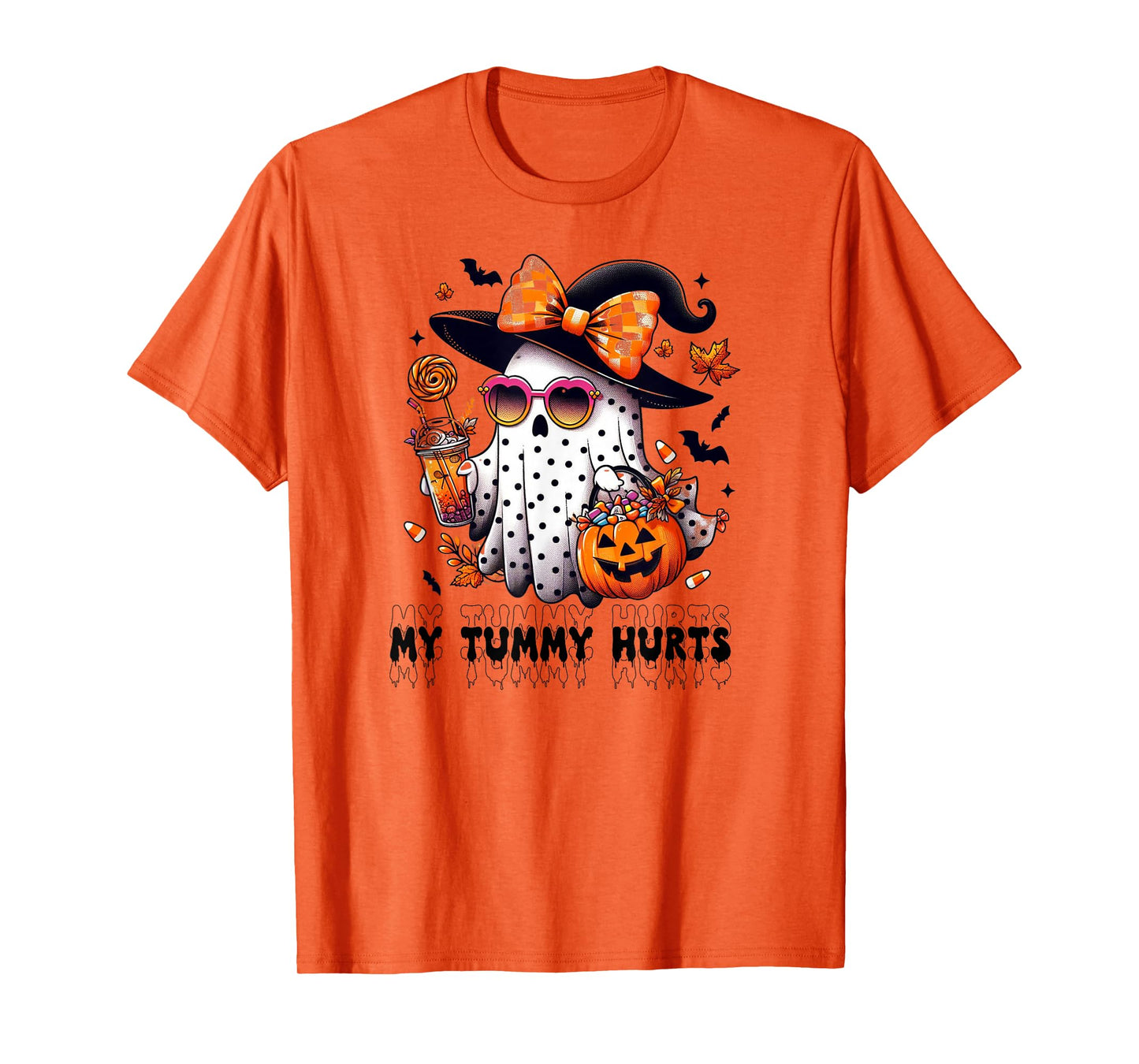 Funny My Tummy Hurts Cute Pink Ghost Boujee Halloween Coffee T-Shirt