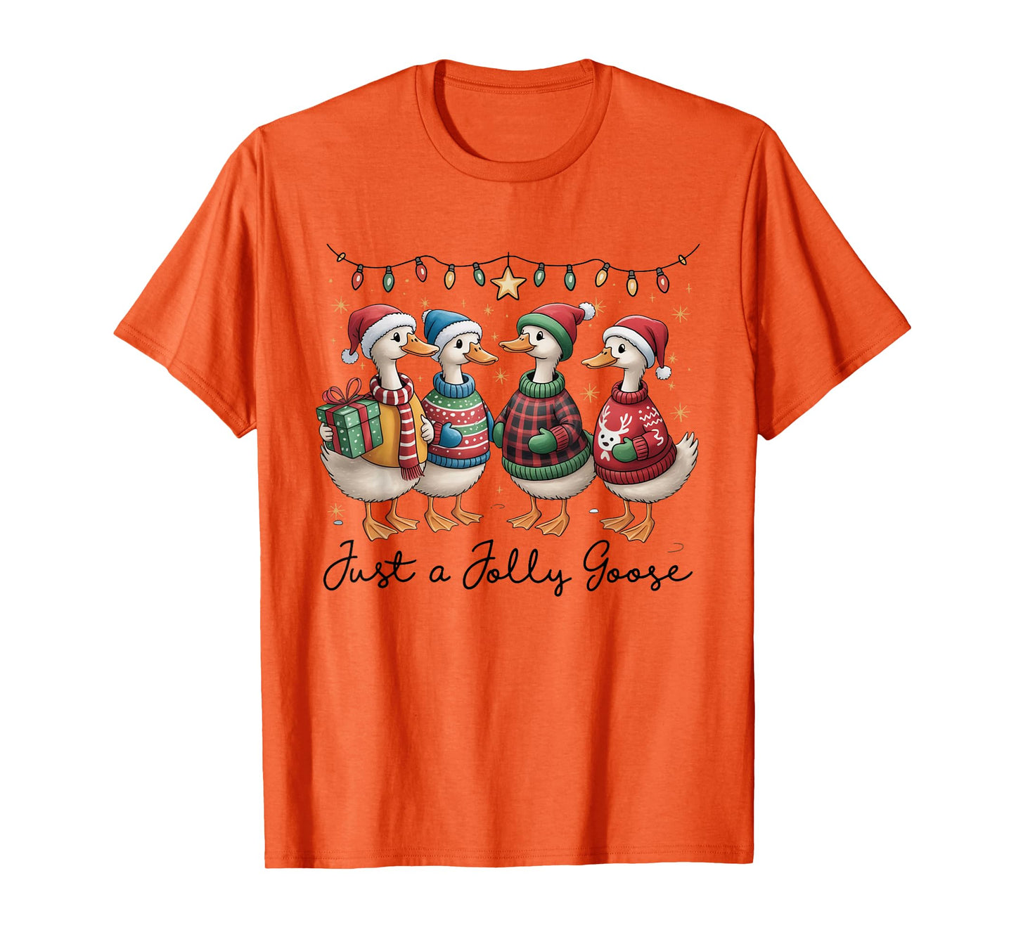 Just A Jolly Goose Funny Goose Santa Reindeer Cute Christmas T-Shirt