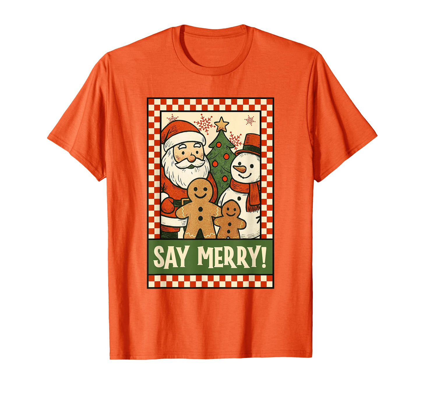 Funny Christmas Santa Gingerbread Snowman Selfie Say Merry T-Shirt